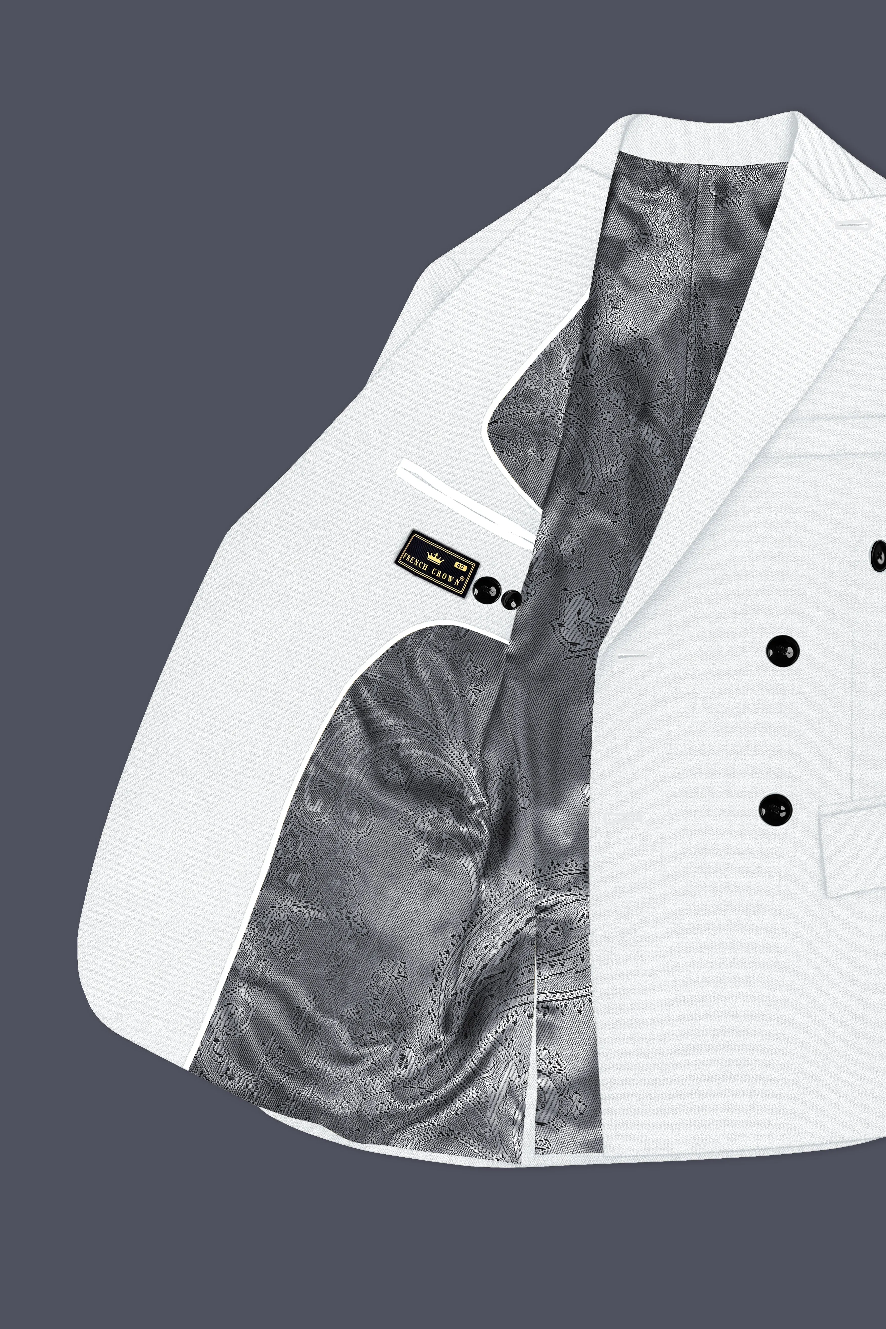 Sterling-Bright White Diamond Textured Wool Rich Slight Stretch Double Breasted Blazer sold by French Crown product image thumbnail 5