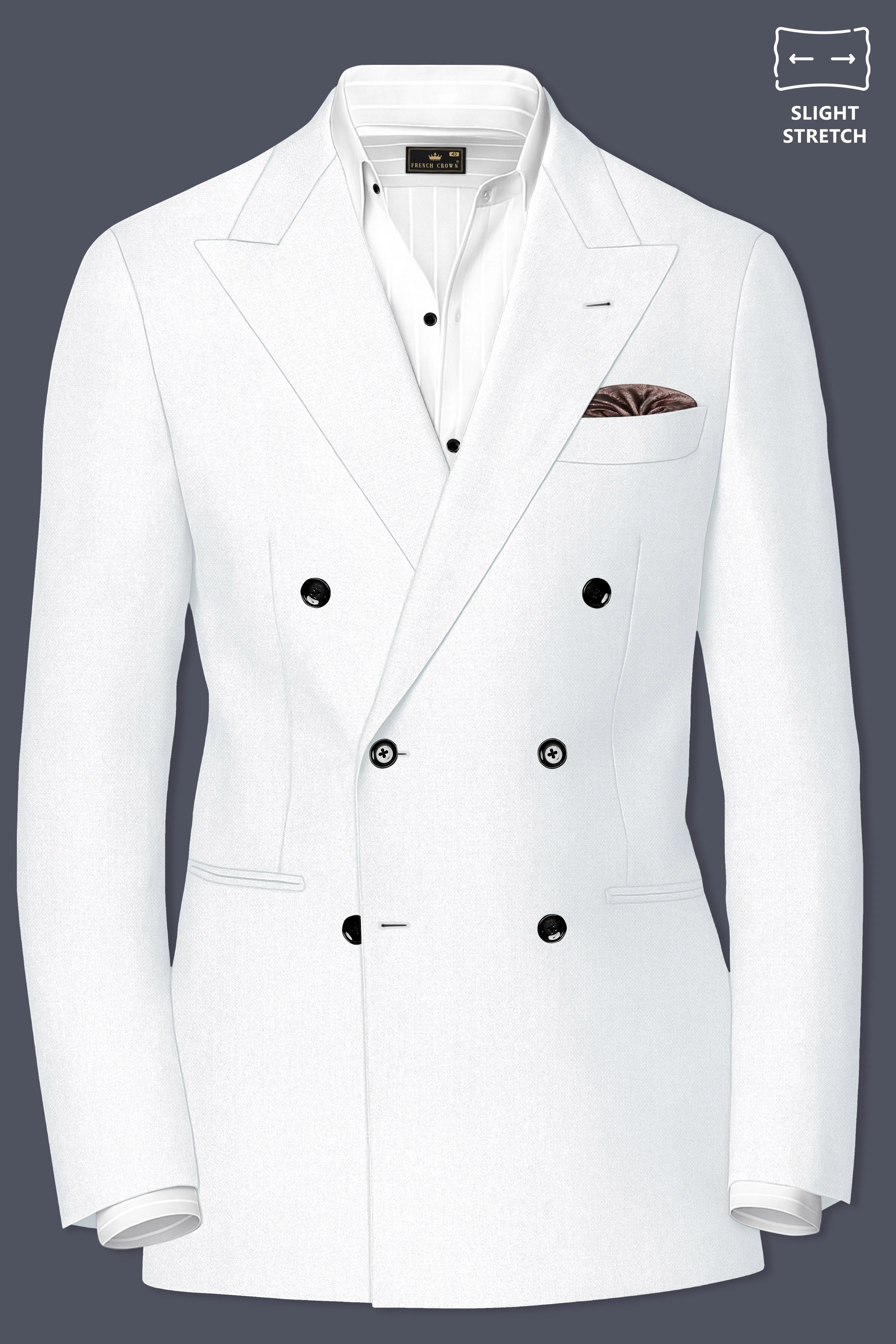Sterling-Bright White Diamond Textured Wool Rich Slight Stretch Double Breasted Blazer sold by French Crown product image thumbnail 2