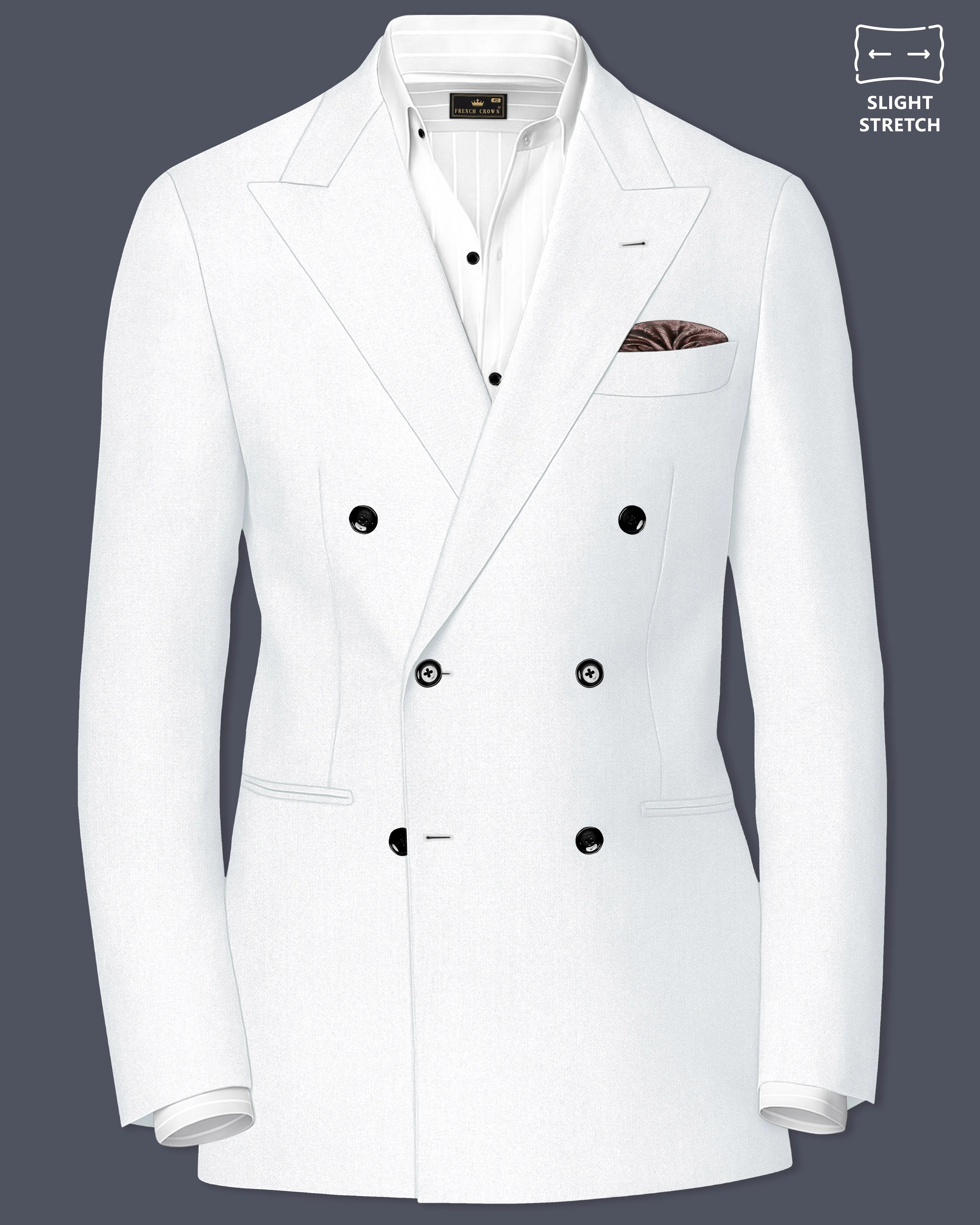 Sterling-Bright White Diamond Textured Wool Rich Slight Stretch Double Breasted Blazer sold by French Crown