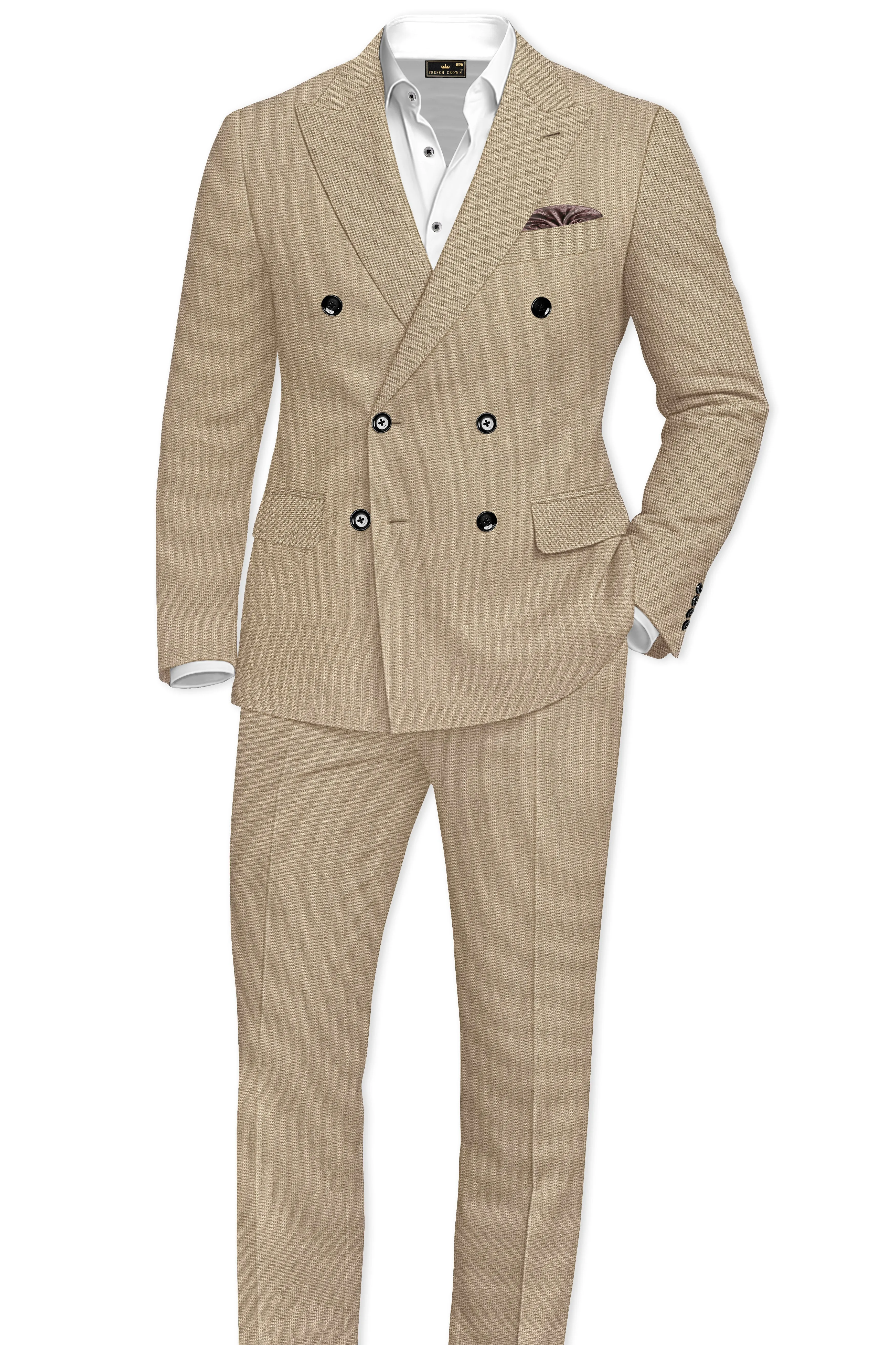 Sable-Mongoose Cream Diamond Textured Wool Rich Slight Stretch Double Breasted Suit sold by French Crown product image thumbnail 4