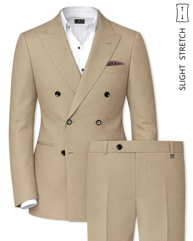 Sable-Mongoose Cream Diamond Textured Wool Rich Slight Stretch Double Breasted Suit made by French Crown