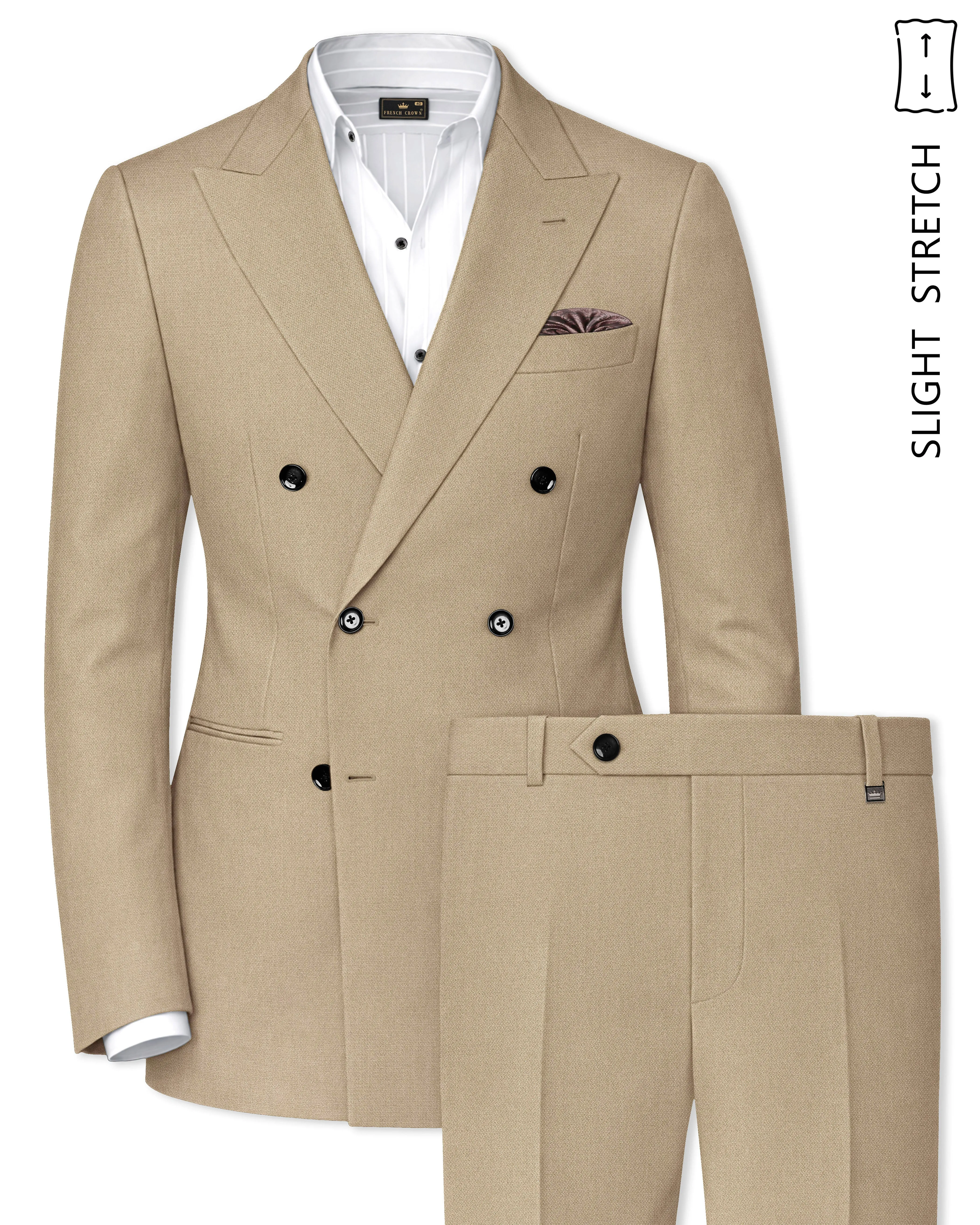Sable-Mongoose Cream Diamond Textured Wool Rich Slight Stretch Double Breasted Suit sold by French Crown