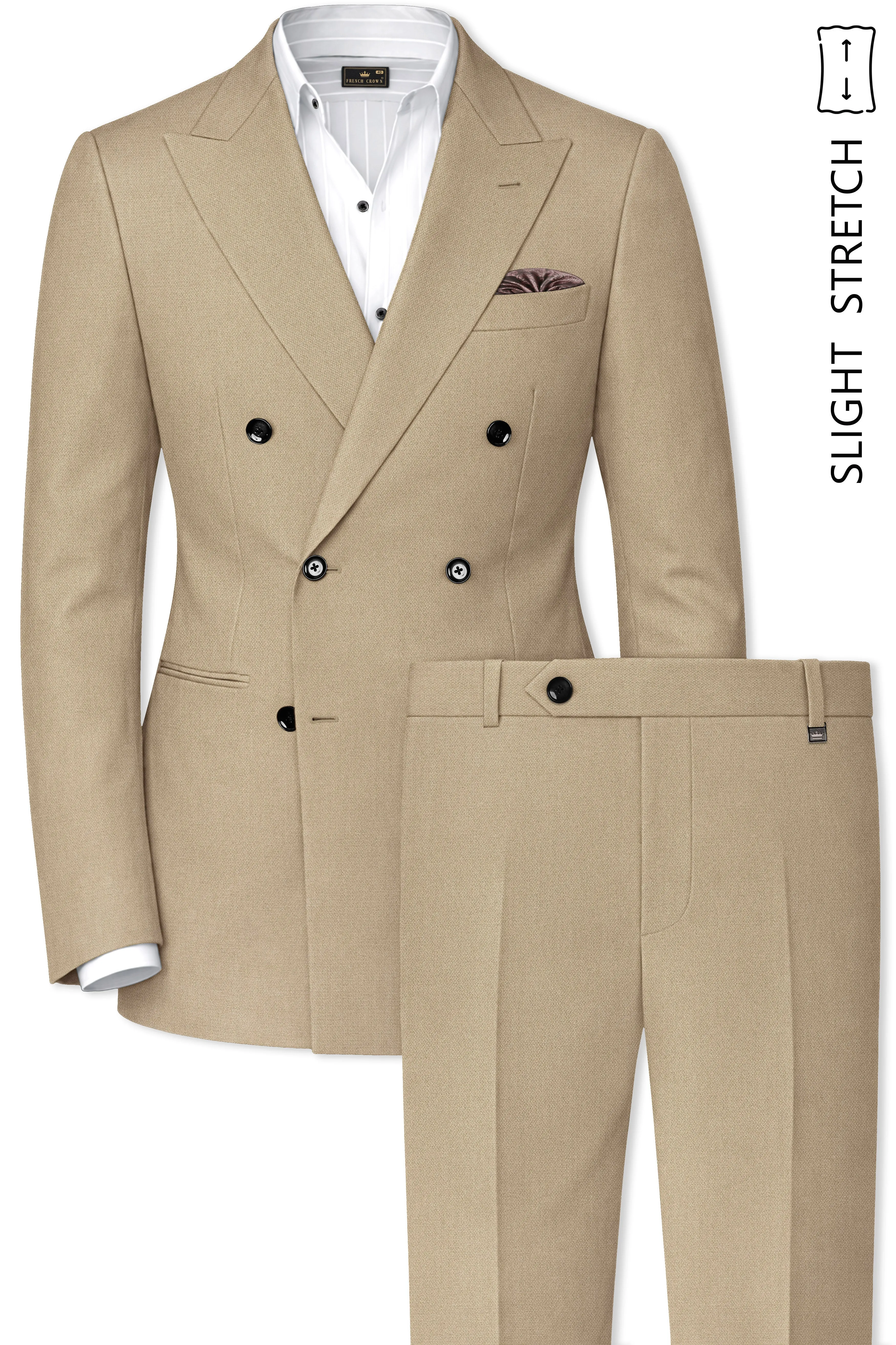 Sable-Mongoose Cream Diamond Textured Wool Rich Slight Stretch Double Breasted Suit sold by French Crown product image thumbnail 2