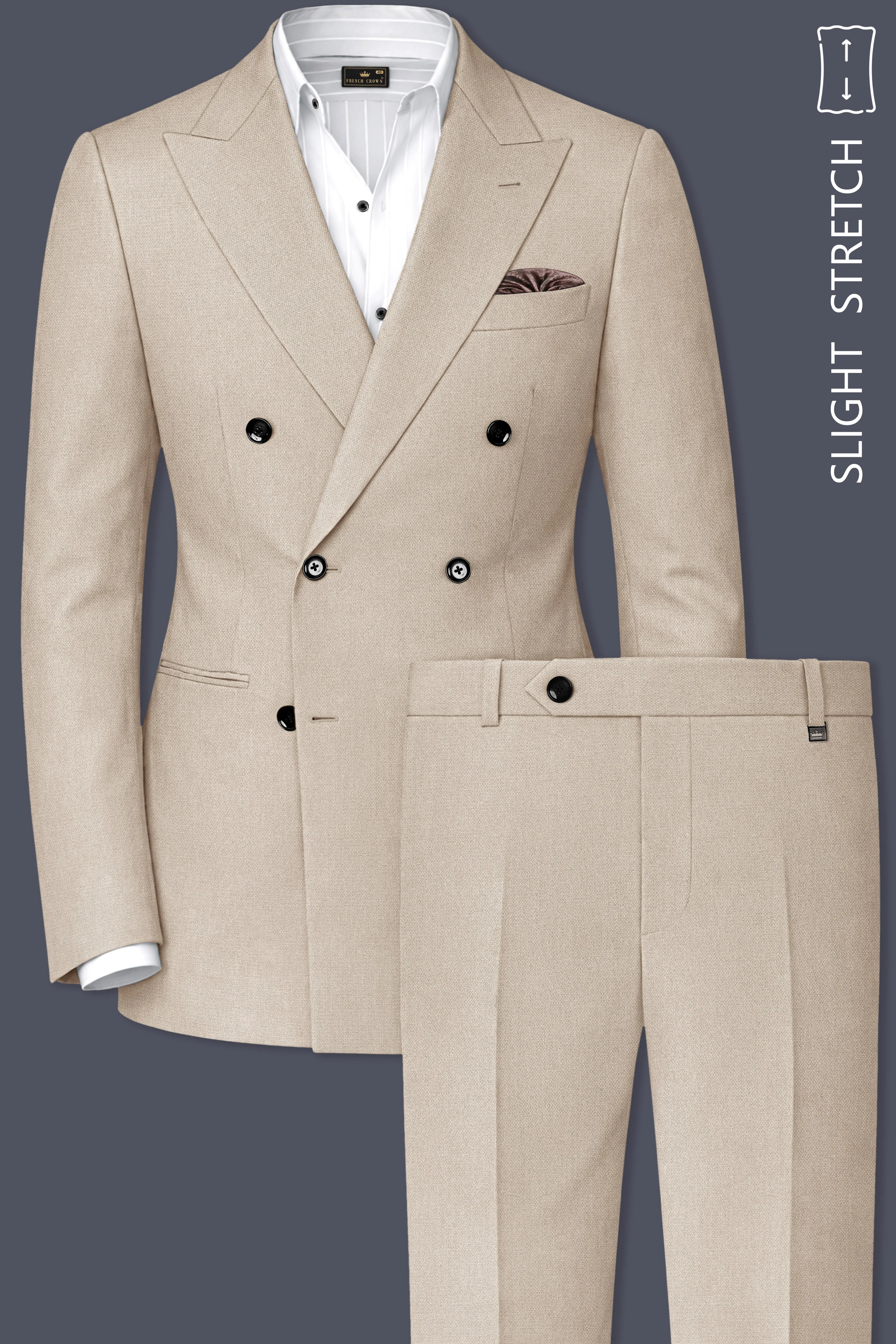Sienna-Malta Cream Diamond Textured Wool Rich Slight Stretch Double Breasted Suit sold by French Crown product image thumbnail 2