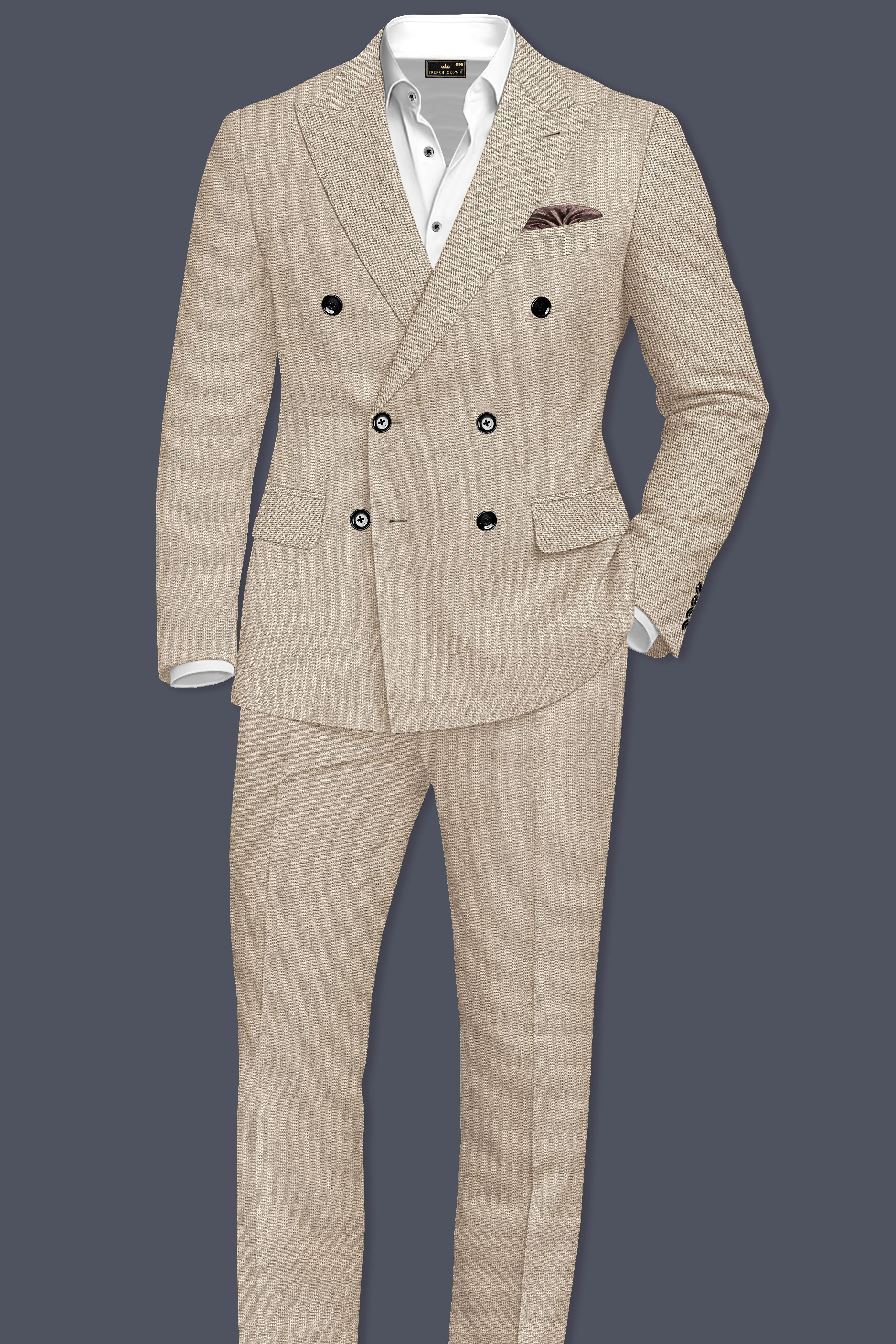 Sienna-Malta Cream Diamond Textured Wool Rich Slight Stretch Double Breasted Suit sold by French Crown product image thumbnail 4