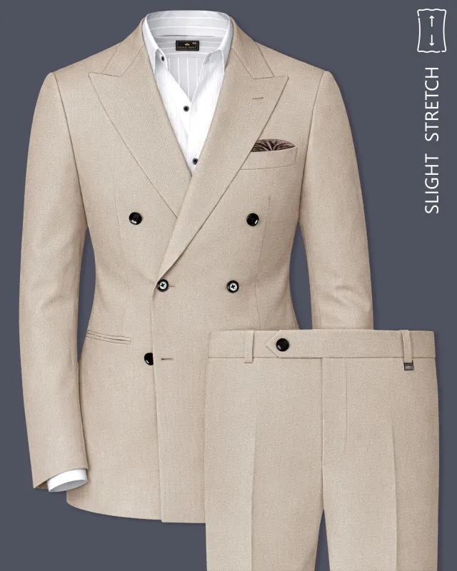 Sienna-Malta Cream Diamond Textured Wool Rich Slight Stretch Double Breasted Suit made by French Crown