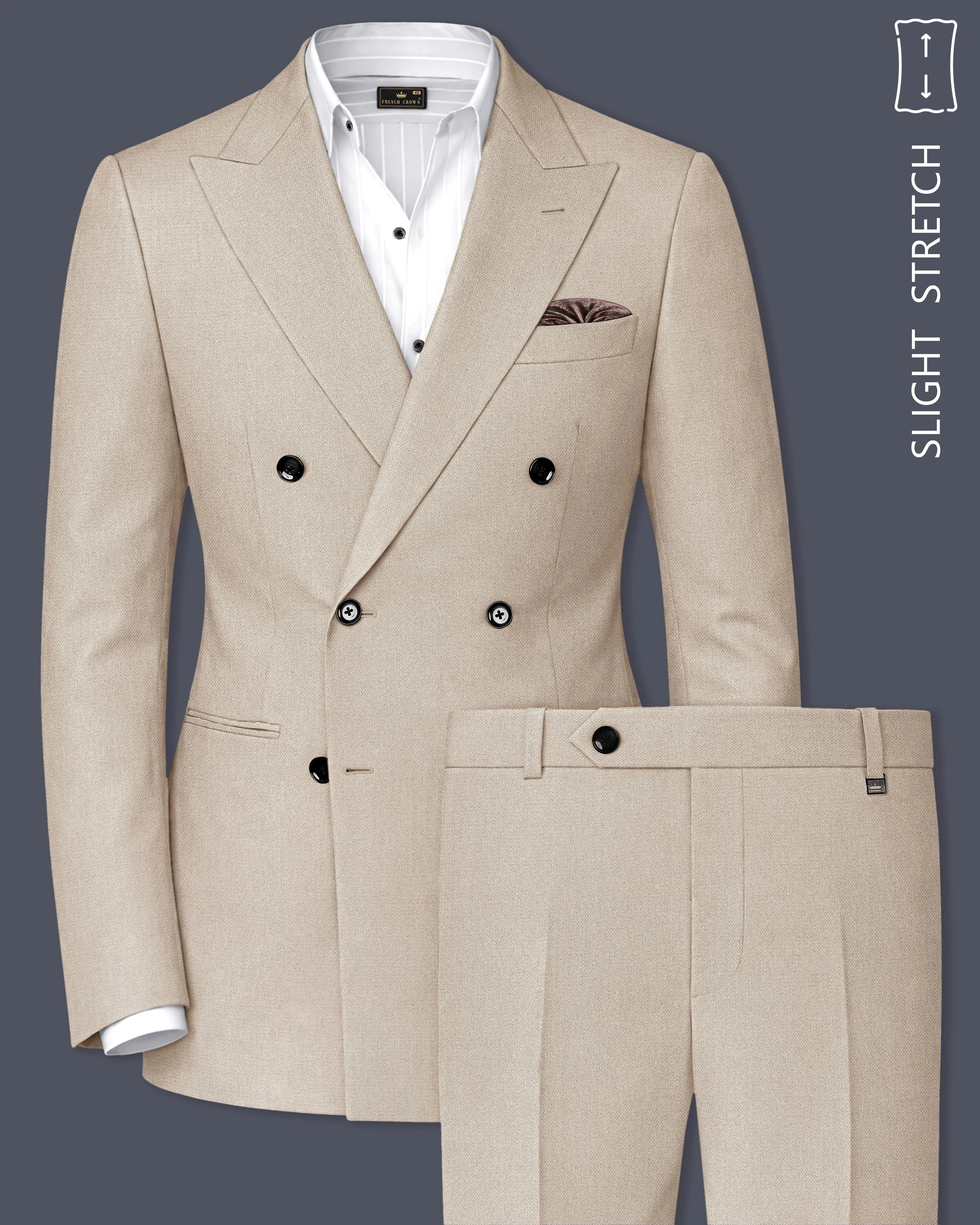 Sienna-Malta Cream Diamond Textured Wool Rich Slight Stretch Double Breasted Suit sold by French Crown