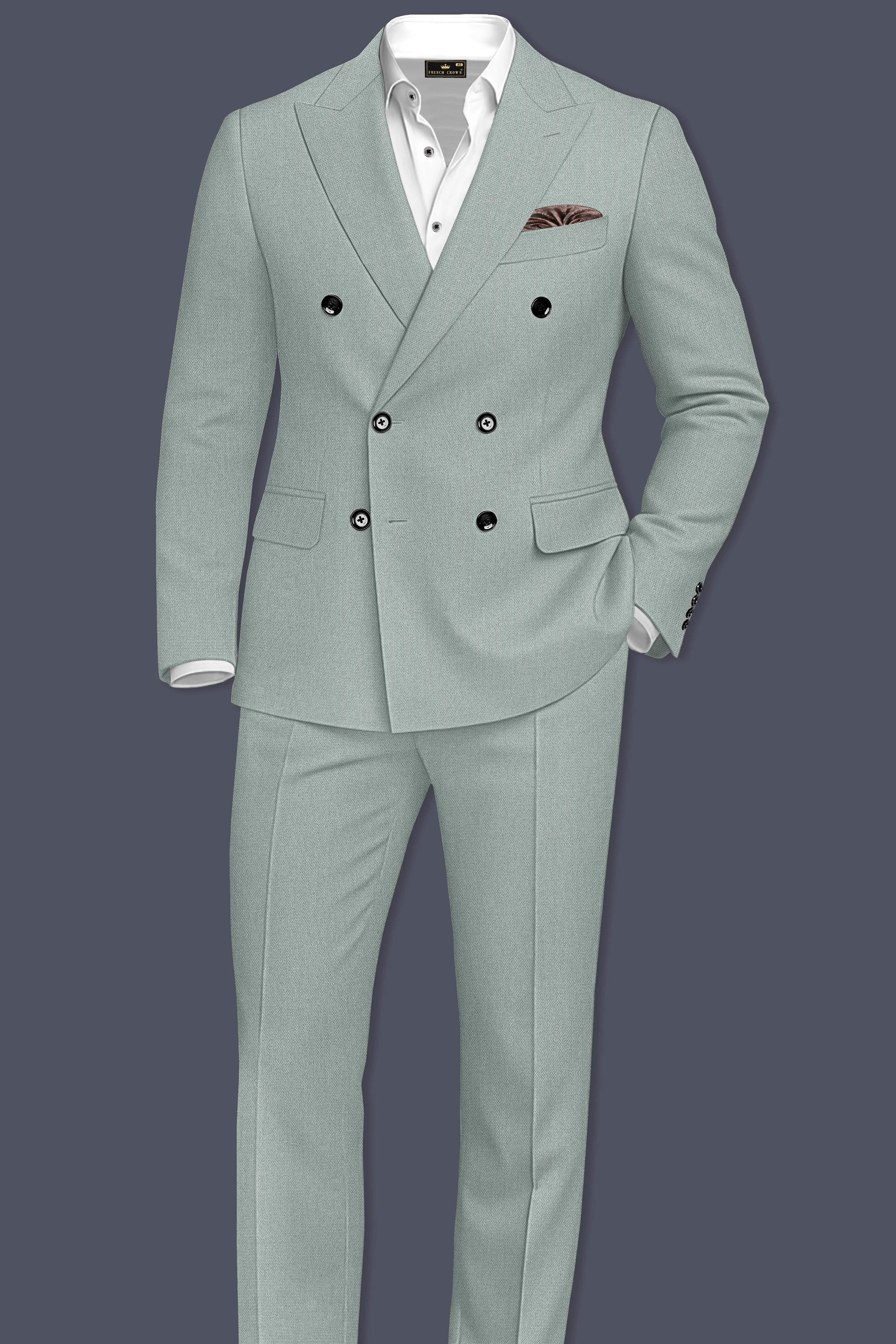 Sylvan-Cascade Green Diamond Textured Wool Rich Slight Stretch Double Breasted Suit sold by French Crown product image thumbnail 4