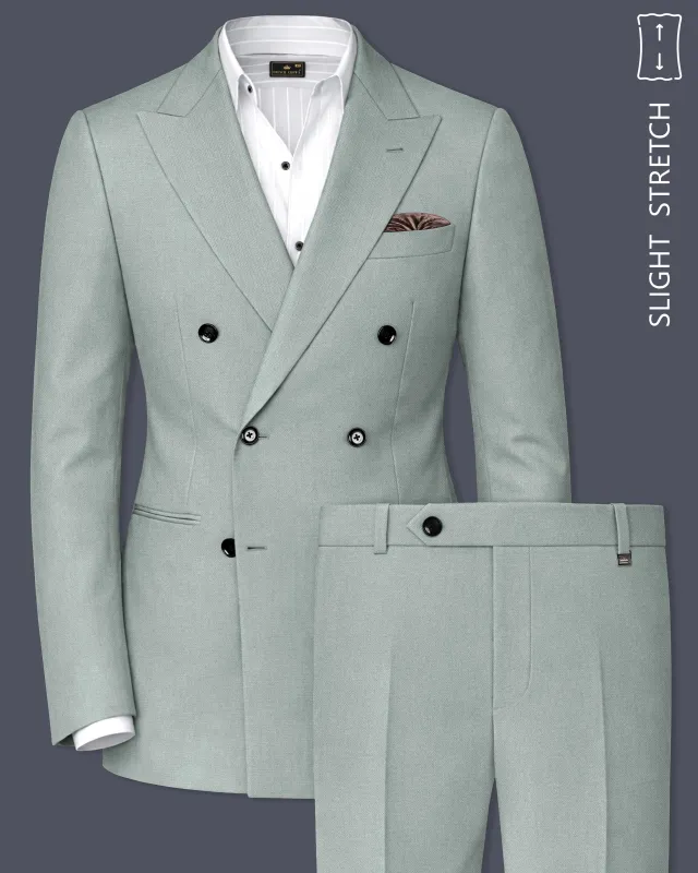 Sylvan-Cascade Green Diamond Textured Wool Rich Slight Stretch Double Breasted Suit made by French Crown