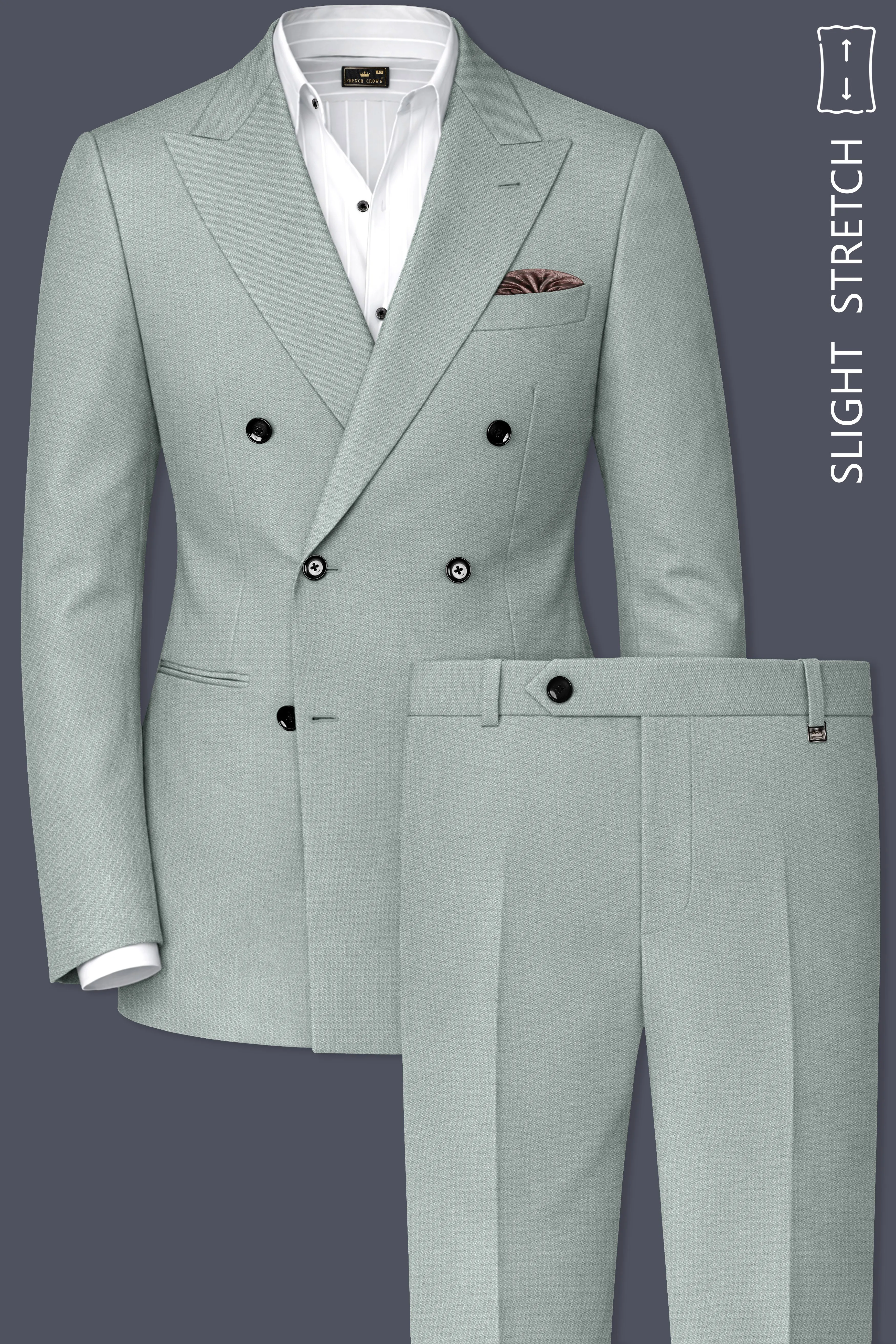 Sylvan-Cascade Green Diamond Textured Wool Rich Slight Stretch Double Breasted Suit sold by French Crown product image thumbnail 2