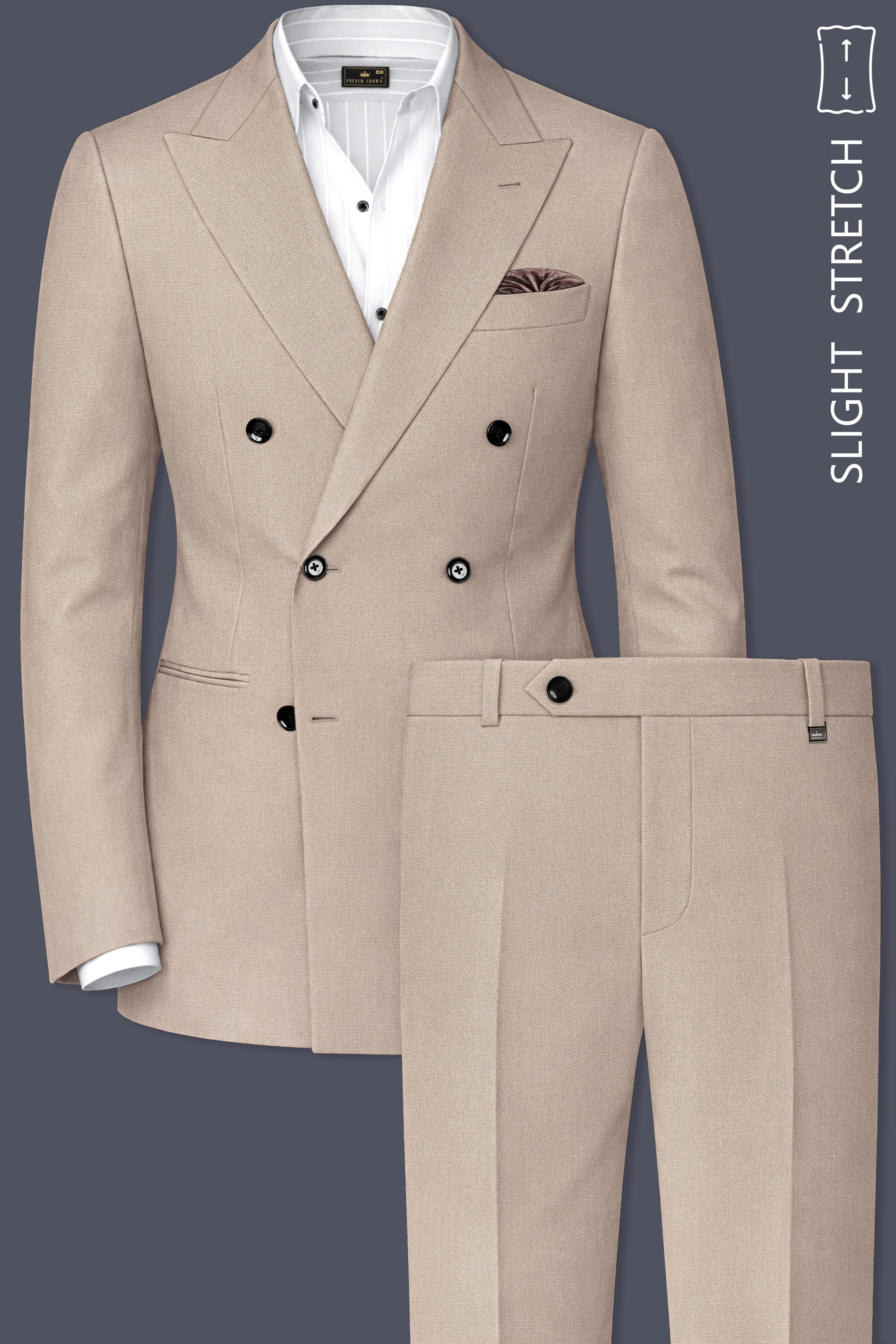 Vellum-Rodeo Cream Diamond Textured Wool Rich Slight Stretch Double Breasted Suit sold by French Crown product image thumbnail 2