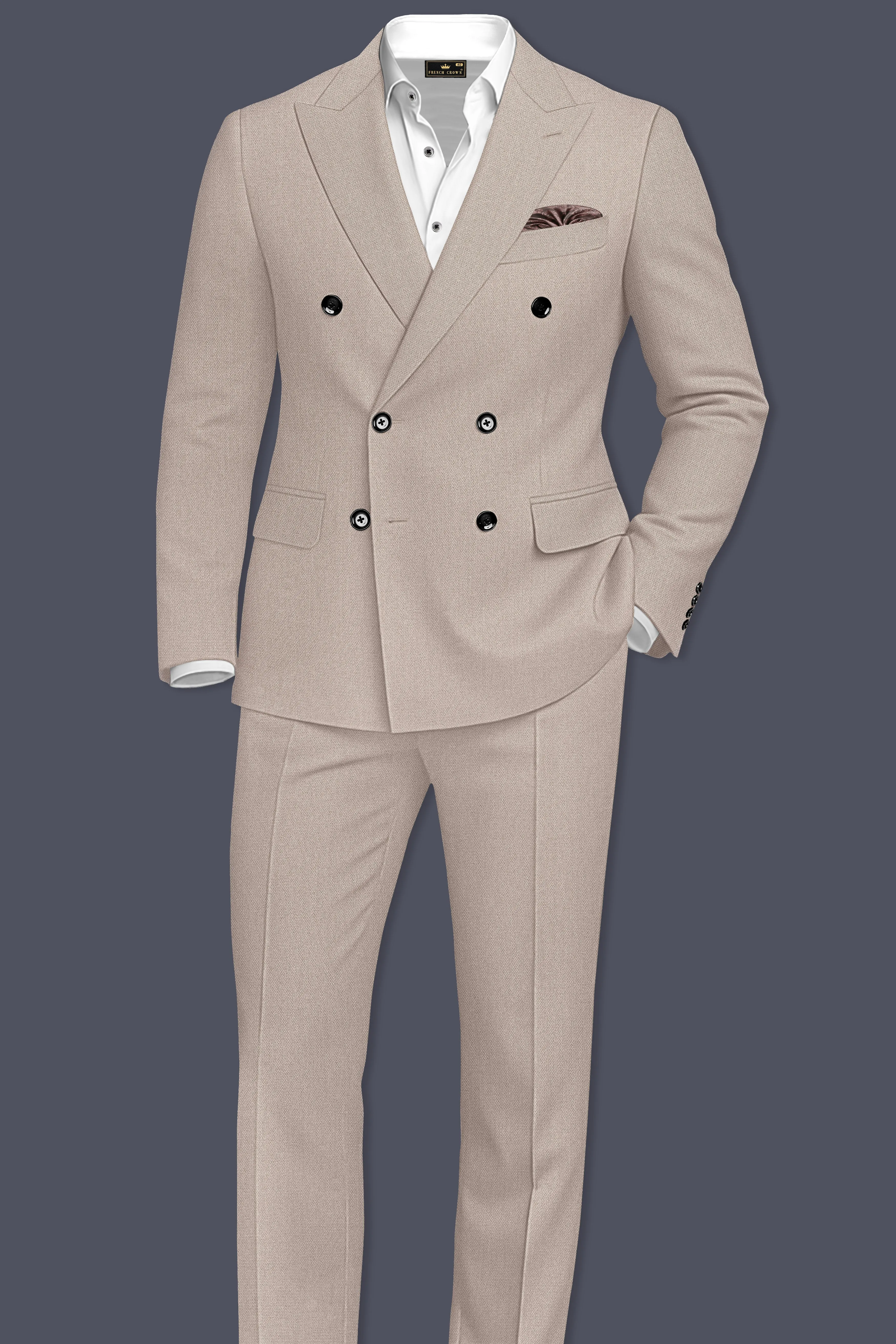 Vellum-Rodeo Cream Diamond Textured Wool Rich Slight Stretch Double Breasted Suit sold by French Crown product image thumbnail 4