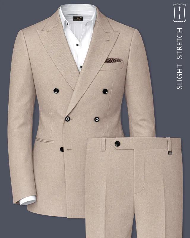 Vellum-Rodeo Cream Diamond Textured Wool Rich Slight Stretch Double Breasted Suit made by French Crown