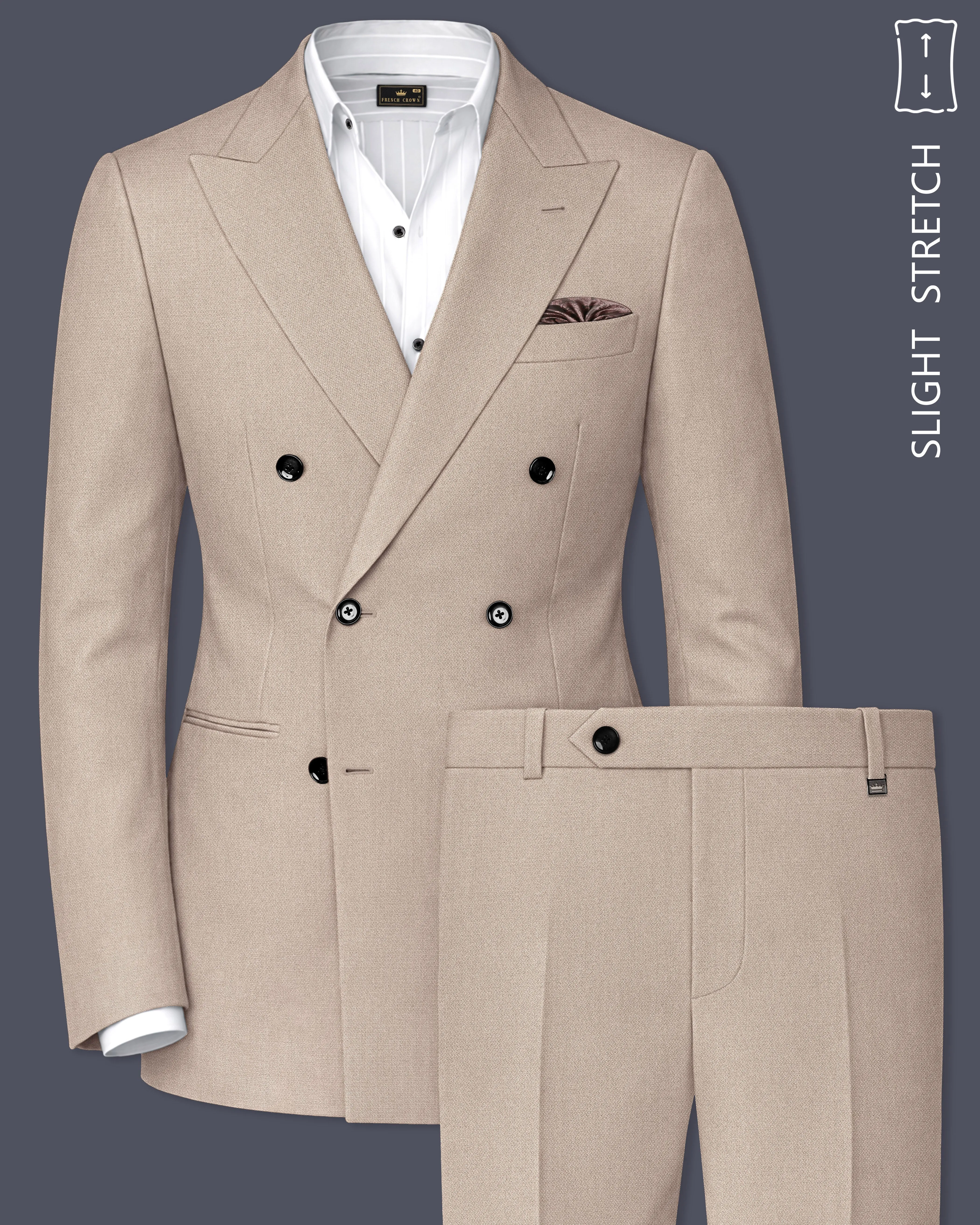 Vellum-Rodeo Cream Diamond Textured Wool Rich Slight Stretch Double Breasted Suit sold by French Crown