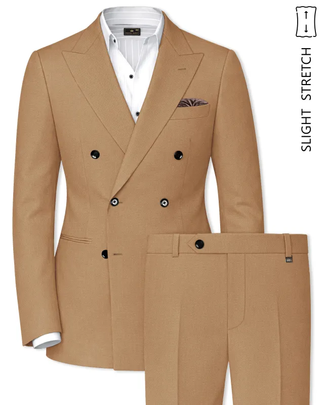 Sienna-Teak Brown Diamond Textured Wool Rich Slight Stretch Double Breasted Suit made by French Crown