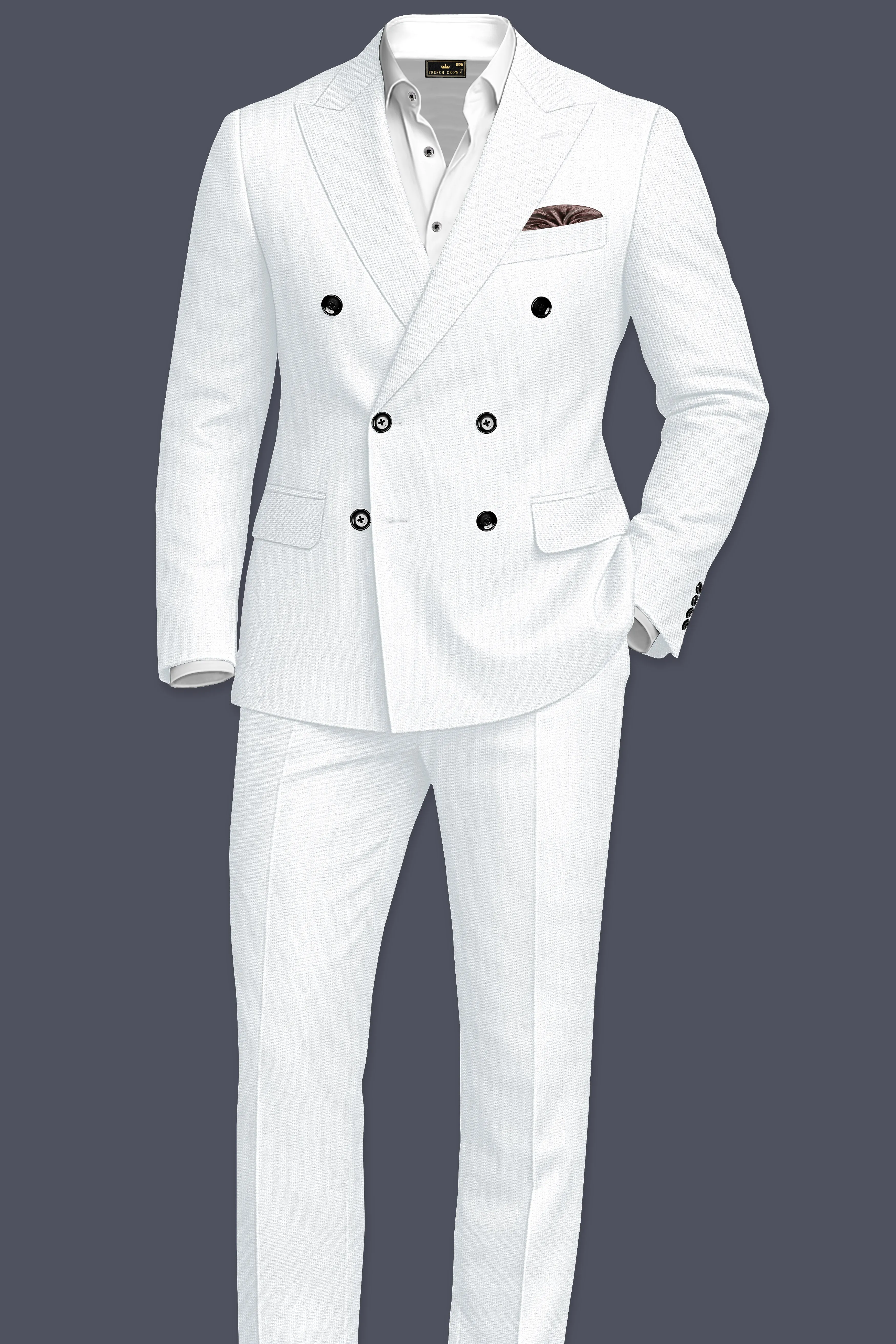 Sterling-Bright White Diamond Textured Wool Rich Slight Stretch Double Breasted Suit sold by French Crown product image thumbnail 4