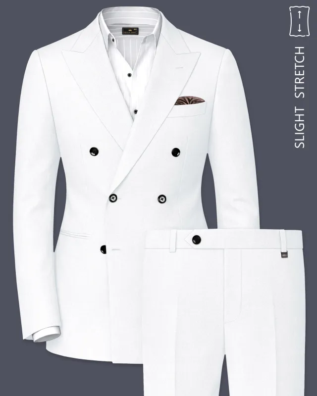 Sterling-Bright White Diamond Textured Wool Rich Slight Stretch Double Breasted Suit made by French Crown