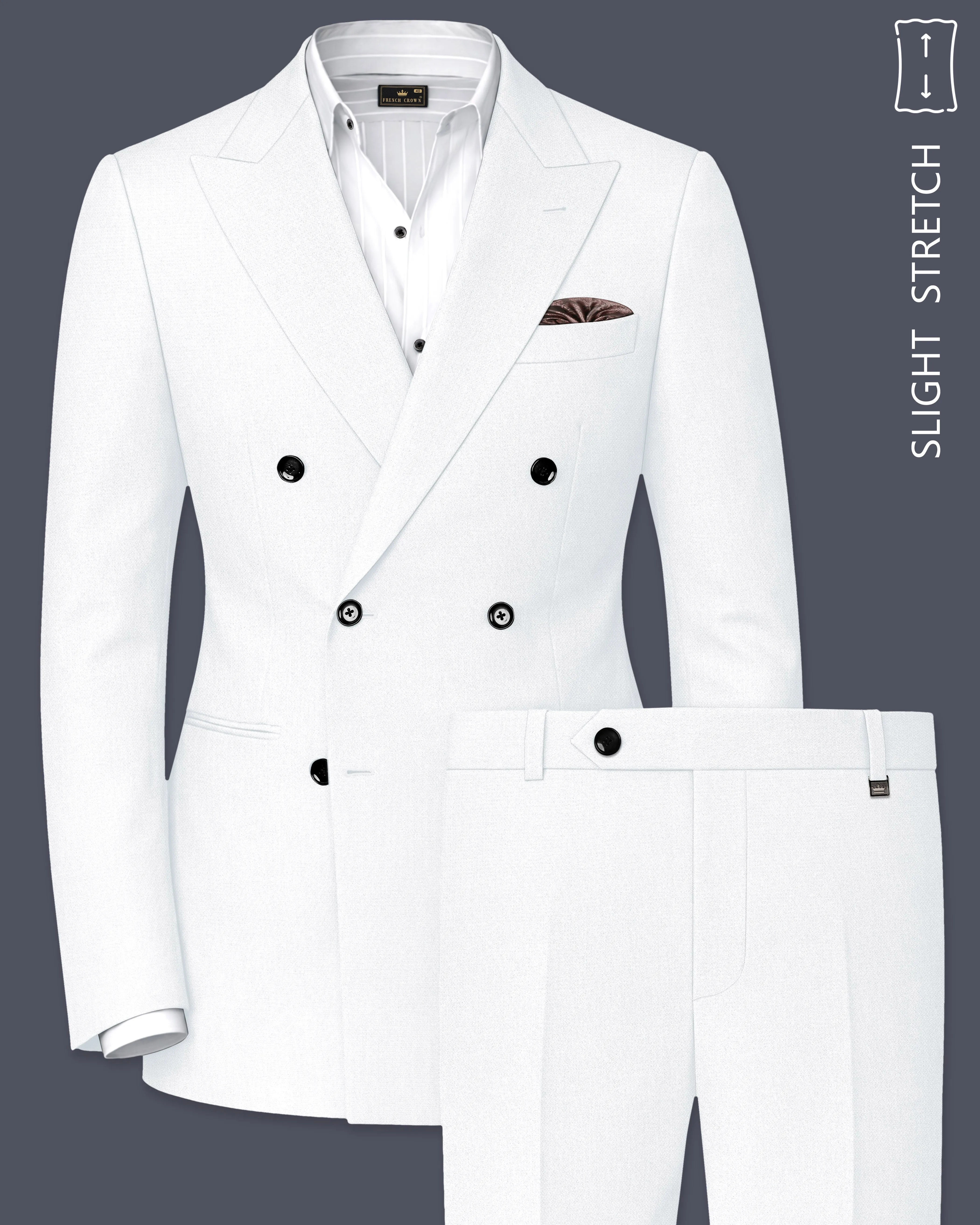 Sterling-Bright White Diamond Textured Wool Rich Slight Stretch Double Breasted Suit sold by French Crown