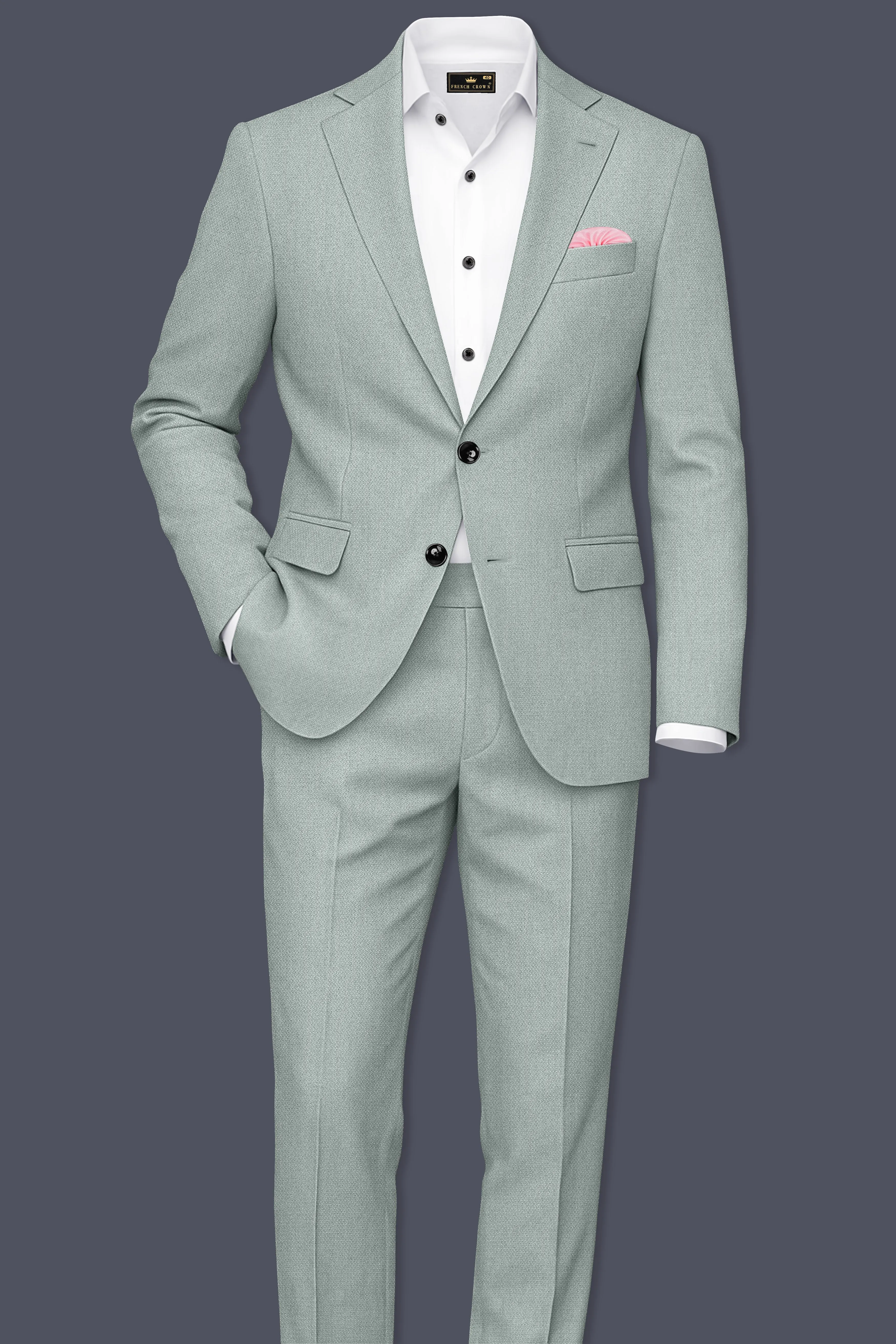 Sylvan-Cascade Green Diamond Textured Wool Rich Slight Stretch Single Breasted Suit sold by French Crown product image thumbnail 4