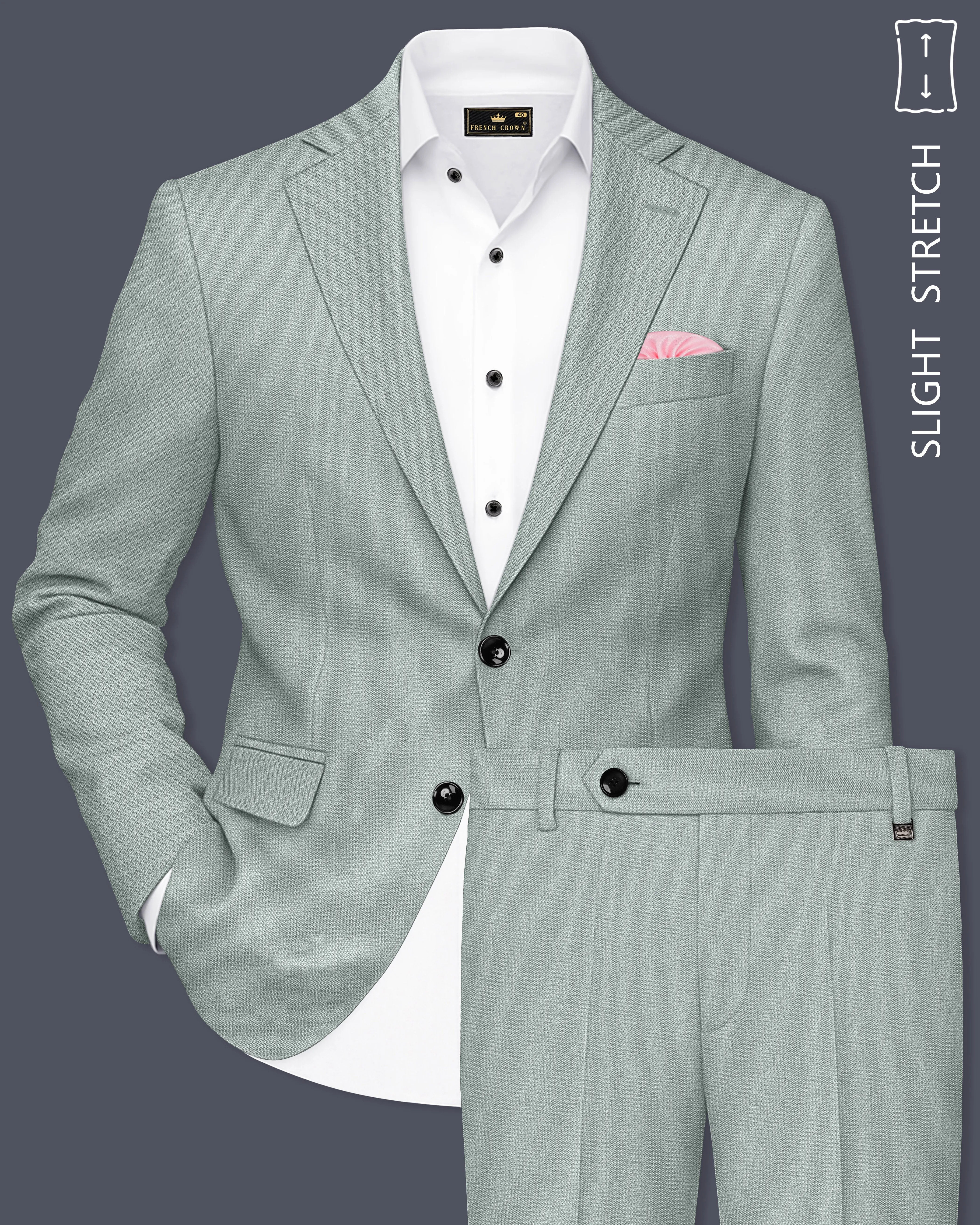 Sylvan-Cascade Green Diamond Textured Wool Rich Slight Stretch Single Breasted Suit sold by French Crown