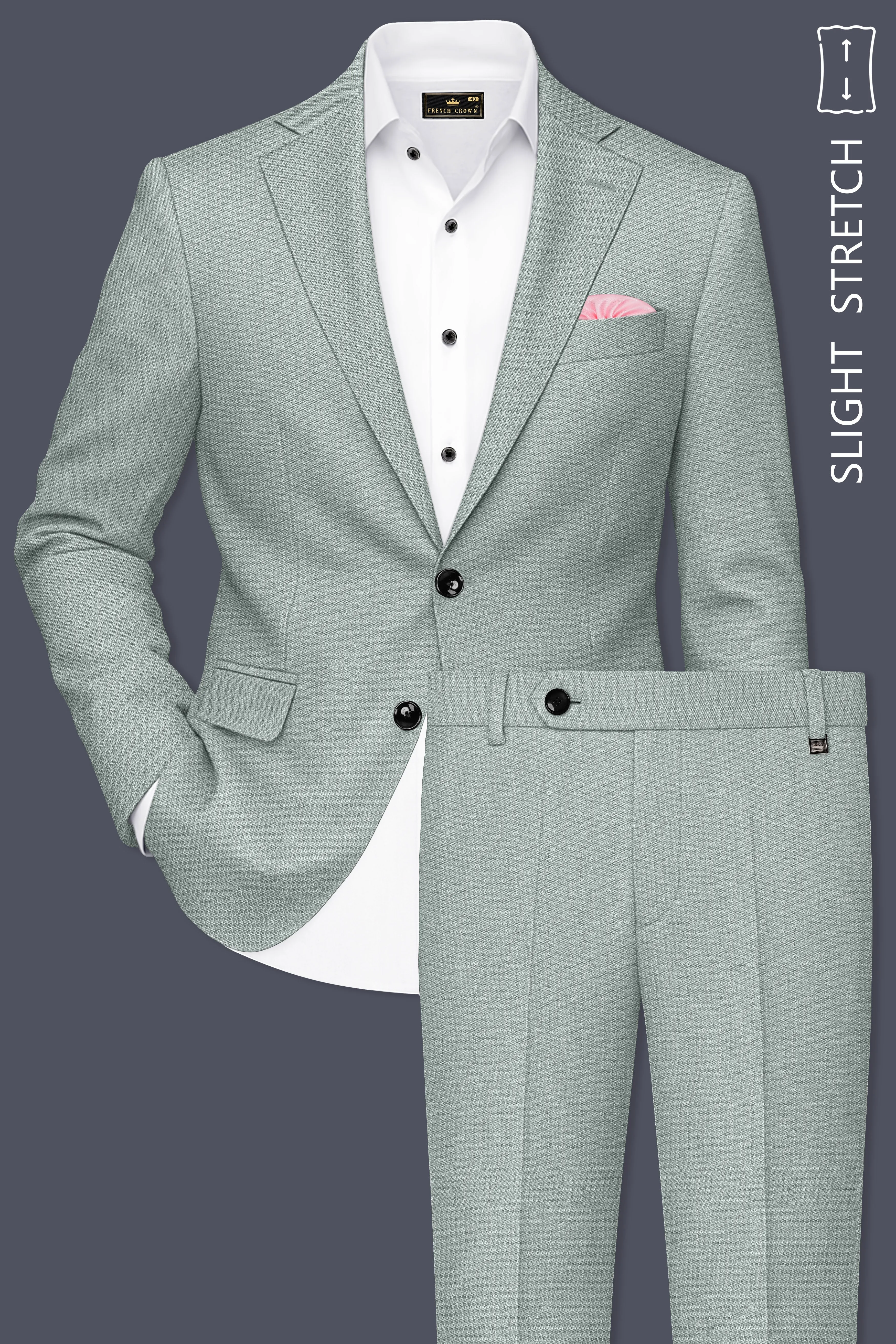 Sylvan-Cascade Green Diamond Textured Wool Rich Slight Stretch Single Breasted Suit sold by French Crown product image thumbnail 2