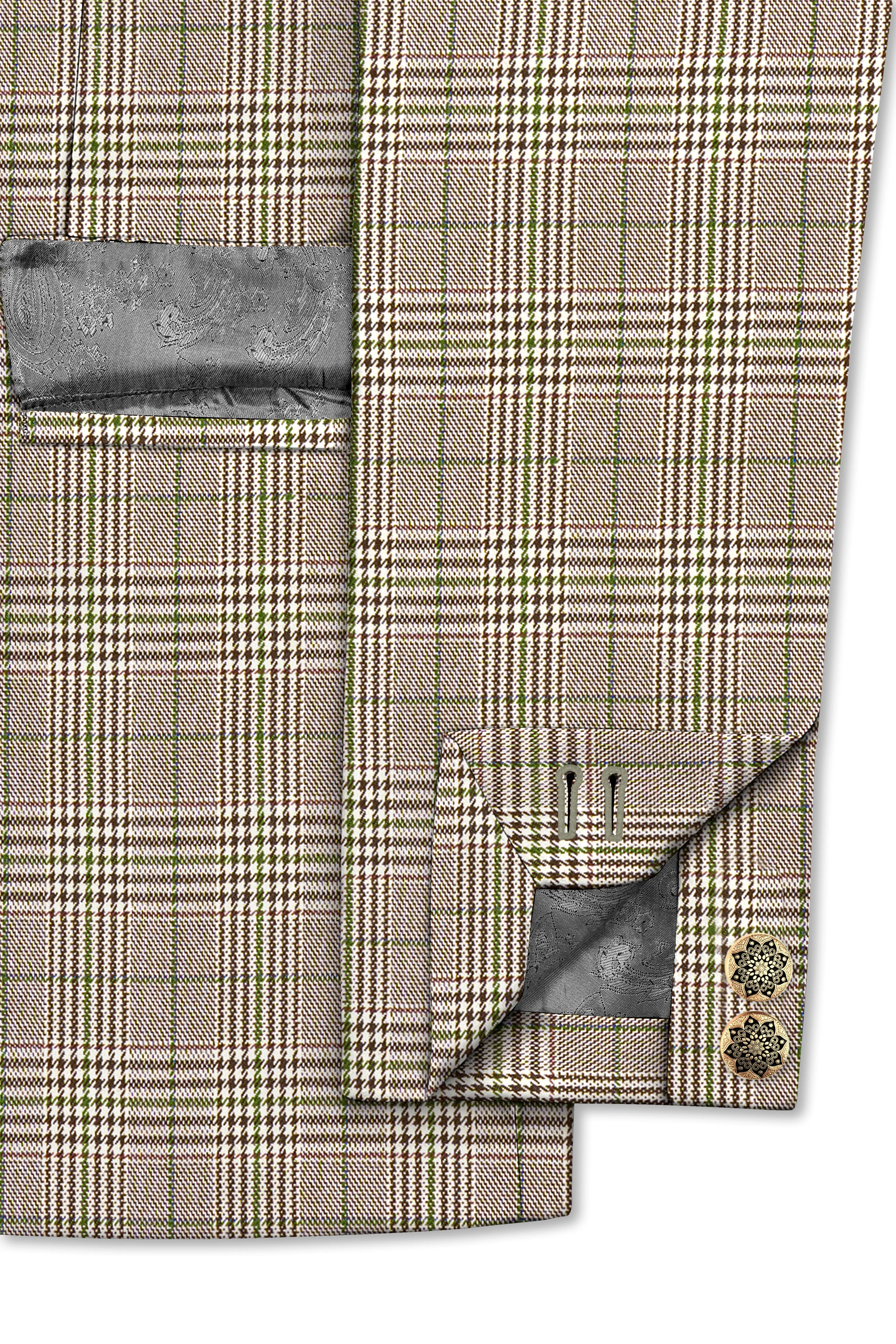 Nawab-Tundora Brown Plaid Wool Rich Cross Placket Bandhgala Blazer sold by French Crown product image thumbnail 5