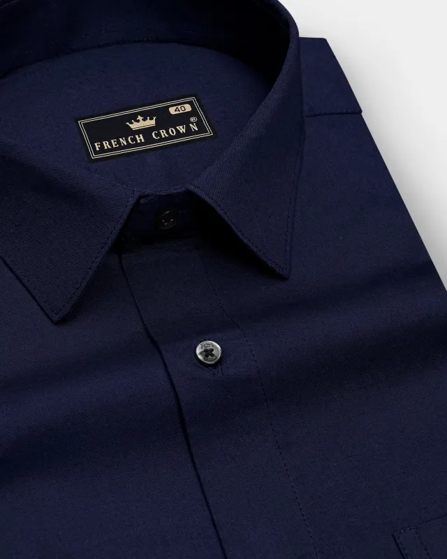 Celestia-Space Blue Twill Premium Cotton Dress Shirt made by French Crown