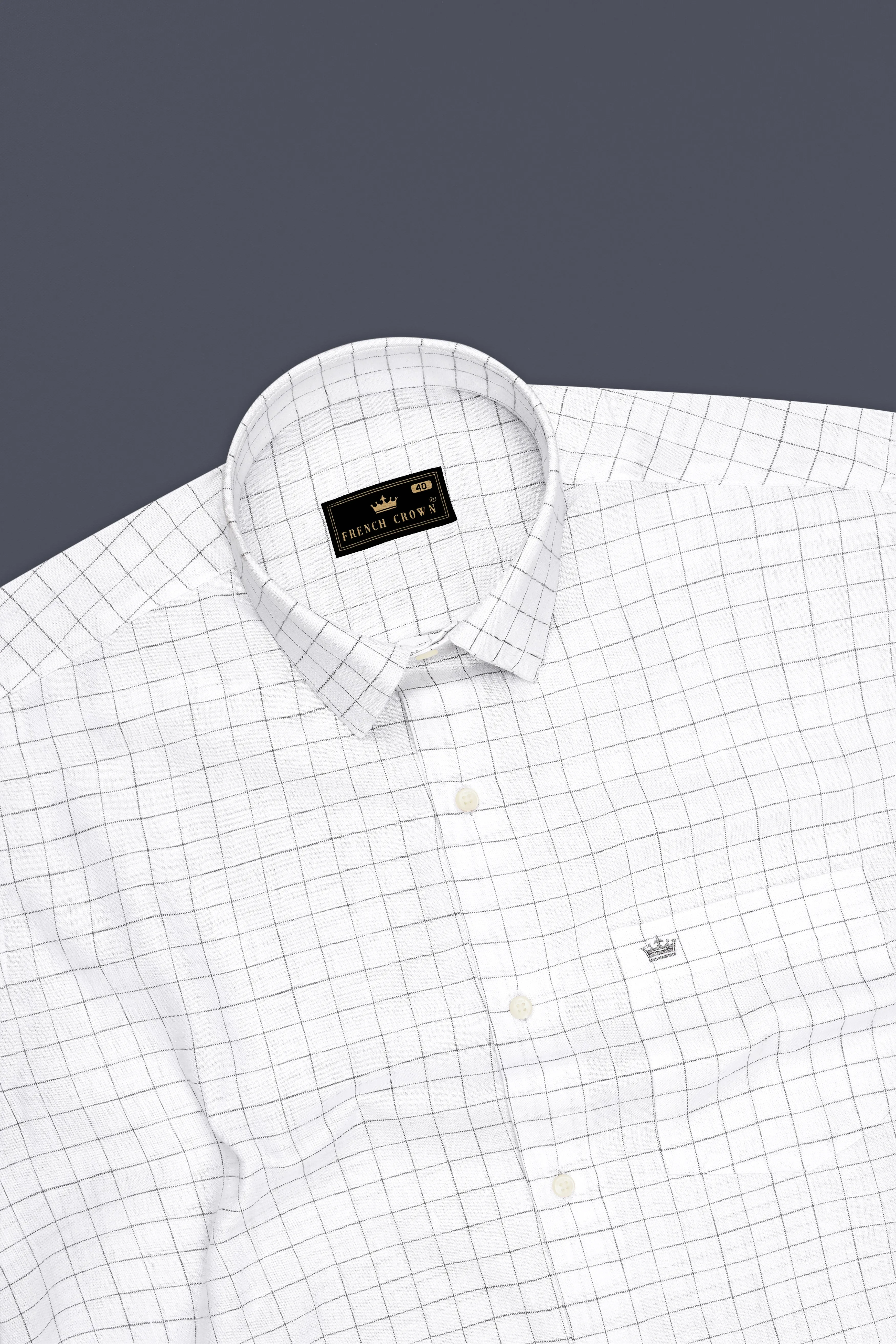 Lattice-Bright White And Chateau Gray Windowpane Pure Luxurious Linen Dress Shirt sold by French Crown product image thumbnail 5