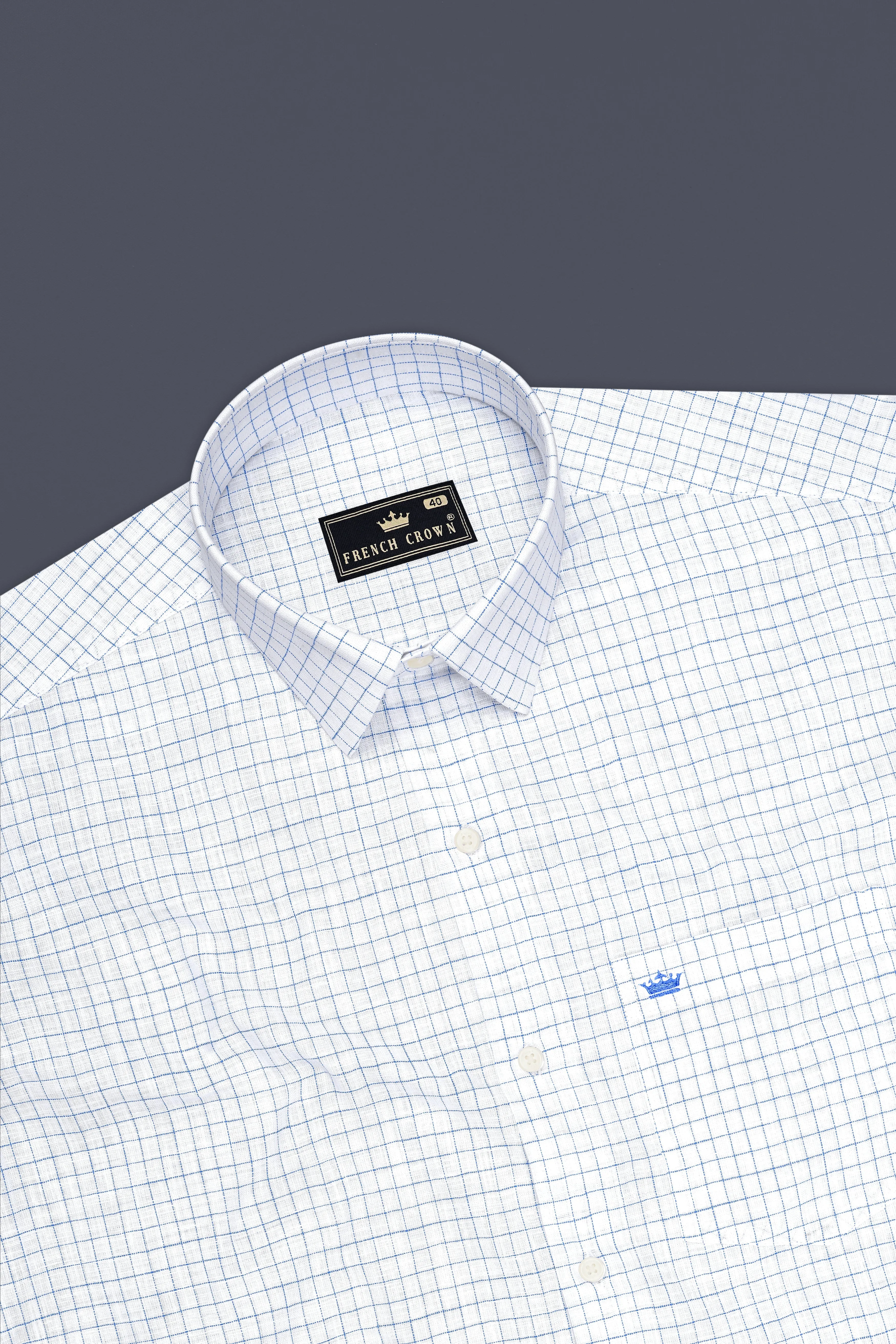 Breeze-Bright White And Tufts Blue Windowpane Luxurious Linen Dress Shirt sold by French Crown product image thumbnail 5