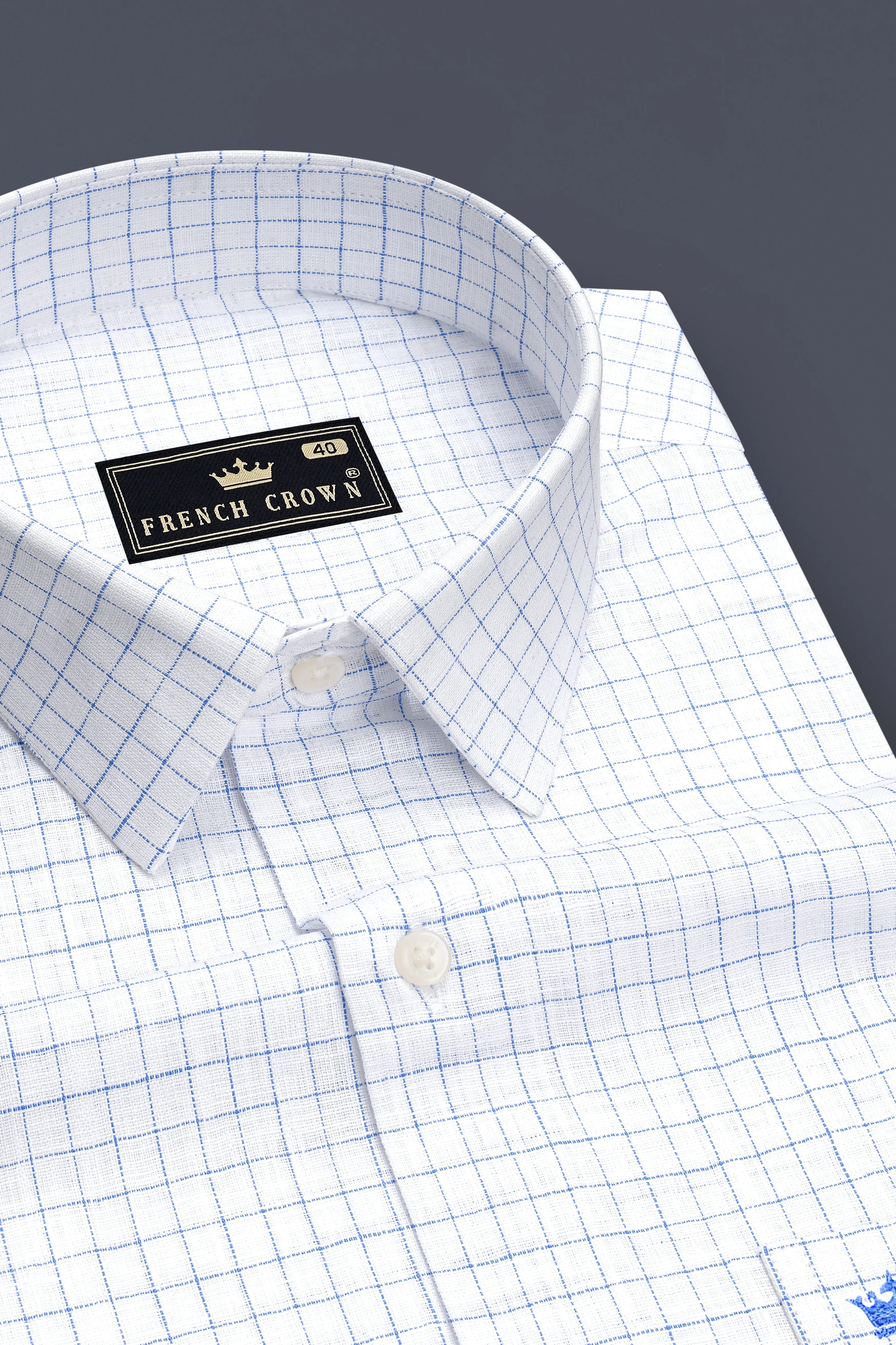 Breeze-Bright White And Tufts Blue Windowpane Luxurious Linen Dress Shirt sold by French Crown product image thumbnail 2