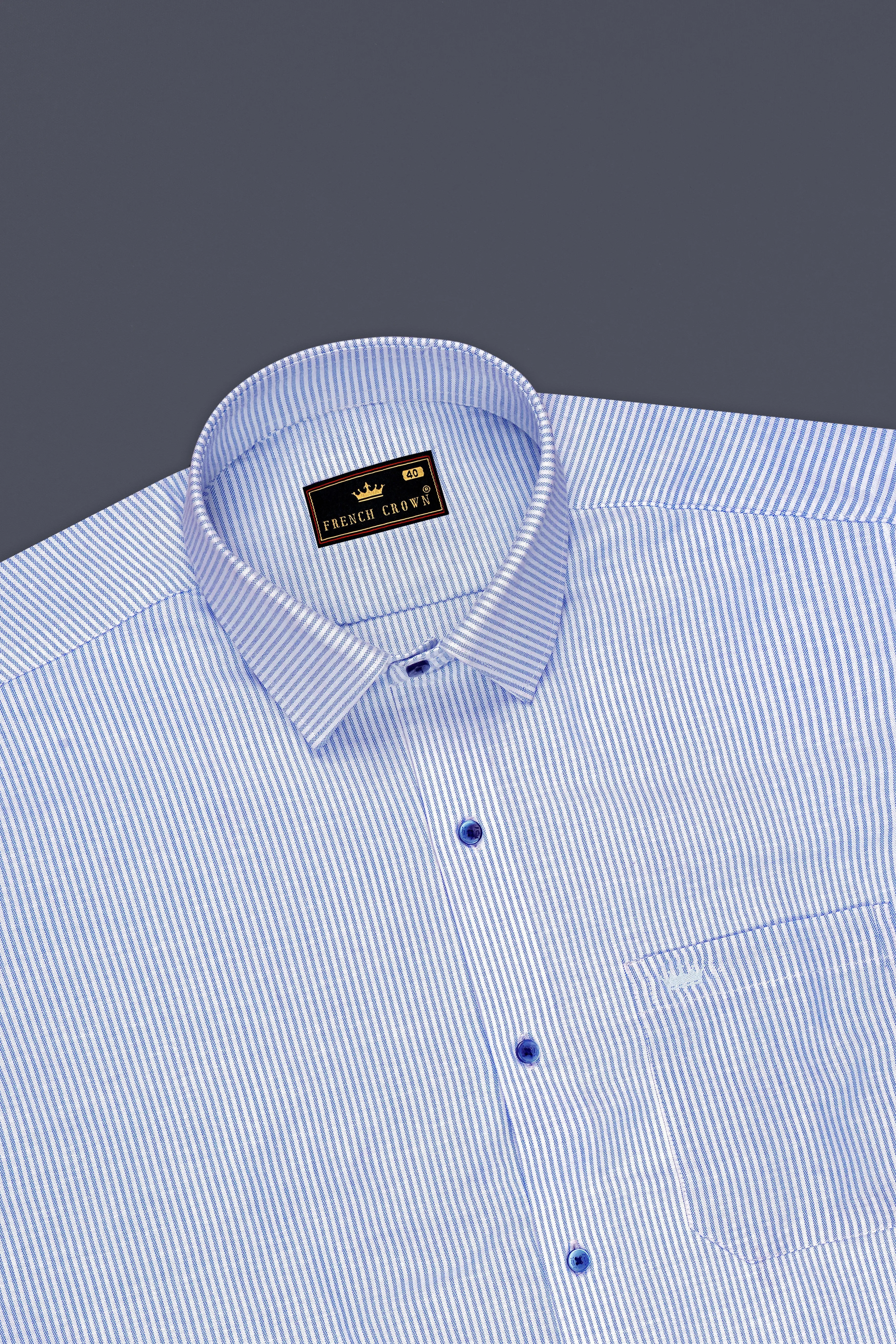 Crest-Cornflower Blue And Bright White Striped Oxford Premium Cotton Dress Shirt sold by French Crown product image thumbnail 5