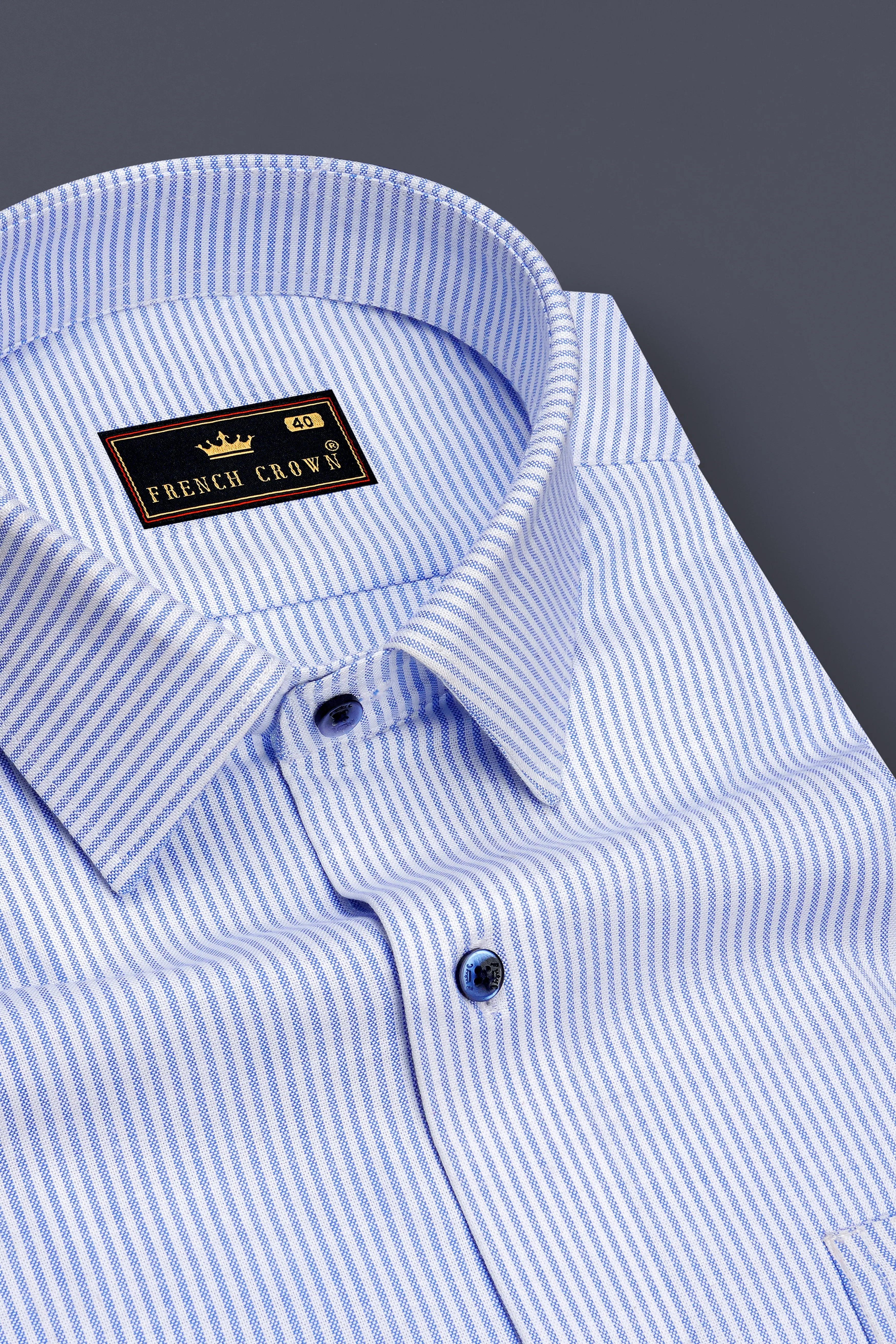 Crest-Cornflower Blue And Bright White Striped Oxford Premium Cotton Dress Shirt sold by French Crown product image thumbnail 2
