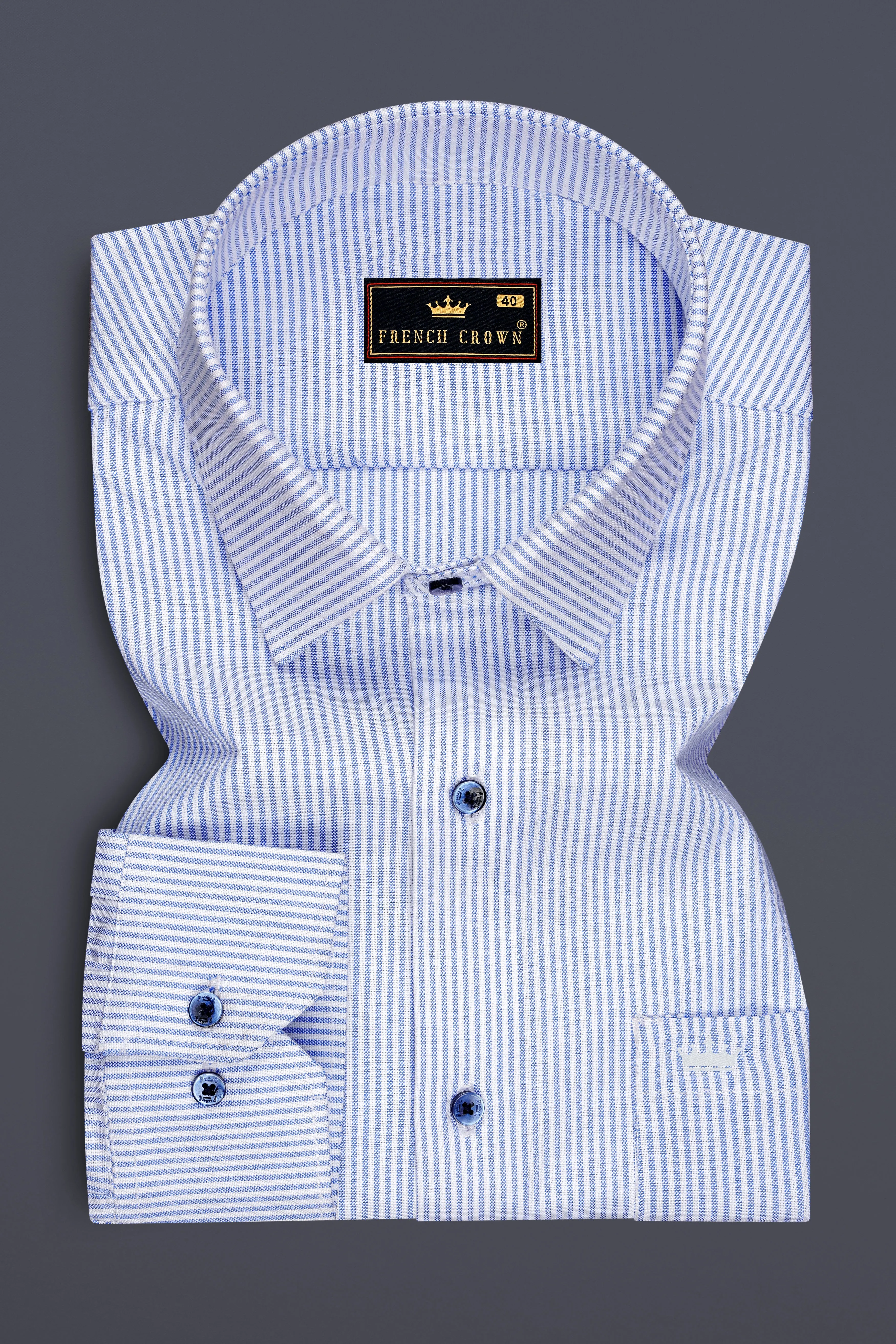 Crest-Cornflower Blue And Bright White Striped Oxford Premium Cotton Dress Shirt sold by French Crown product image thumbnail 4