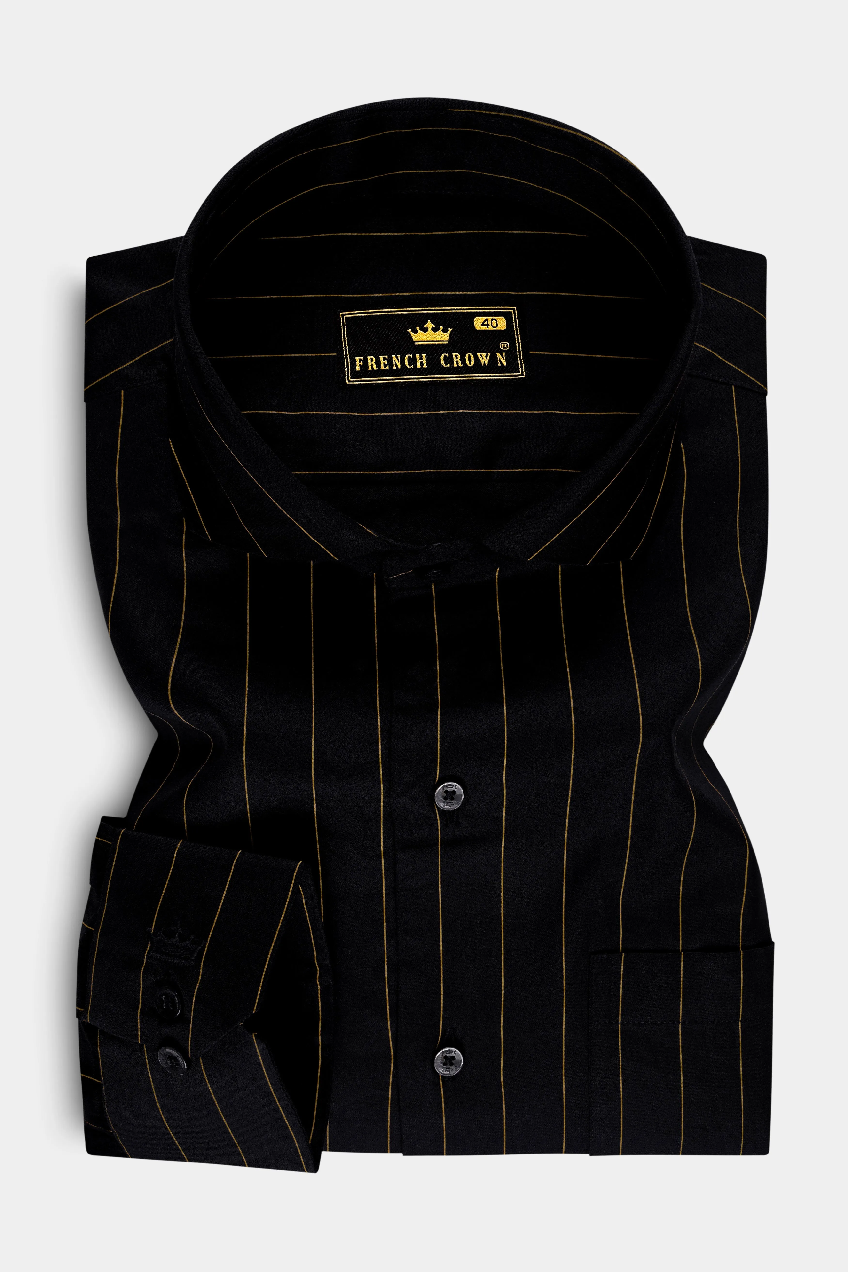 Lustre-Jade Black And Alpine Brown Pin Striped Subtle Sheen Super Soft Premium Cotton Dress Shirt sold by French Crown product image thumbnail 4