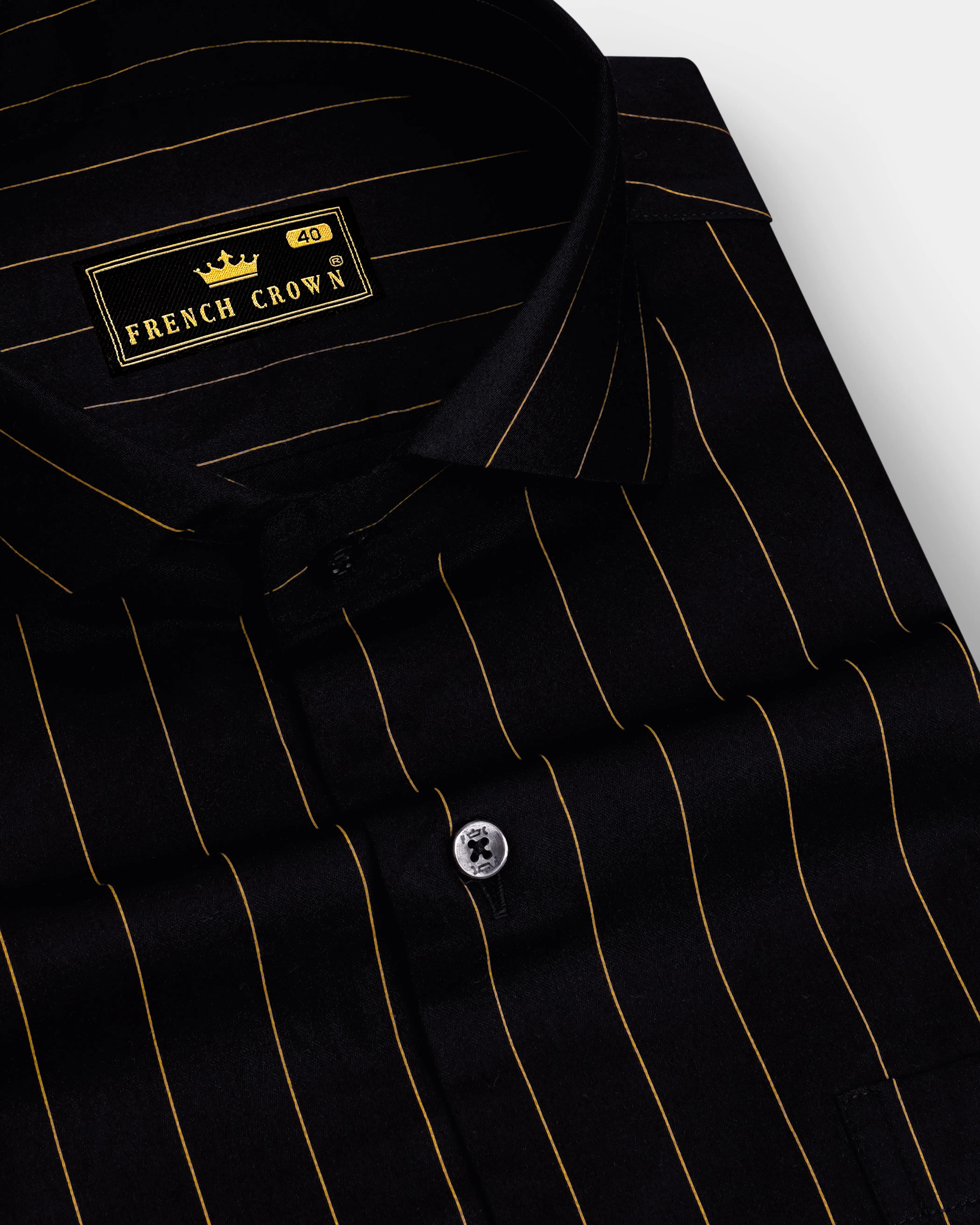 Lustre-Jade Black And Alpine Brown Pin Striped Subtle Sheen Super Soft Premium Cotton Dress Shirt sold by French Crown