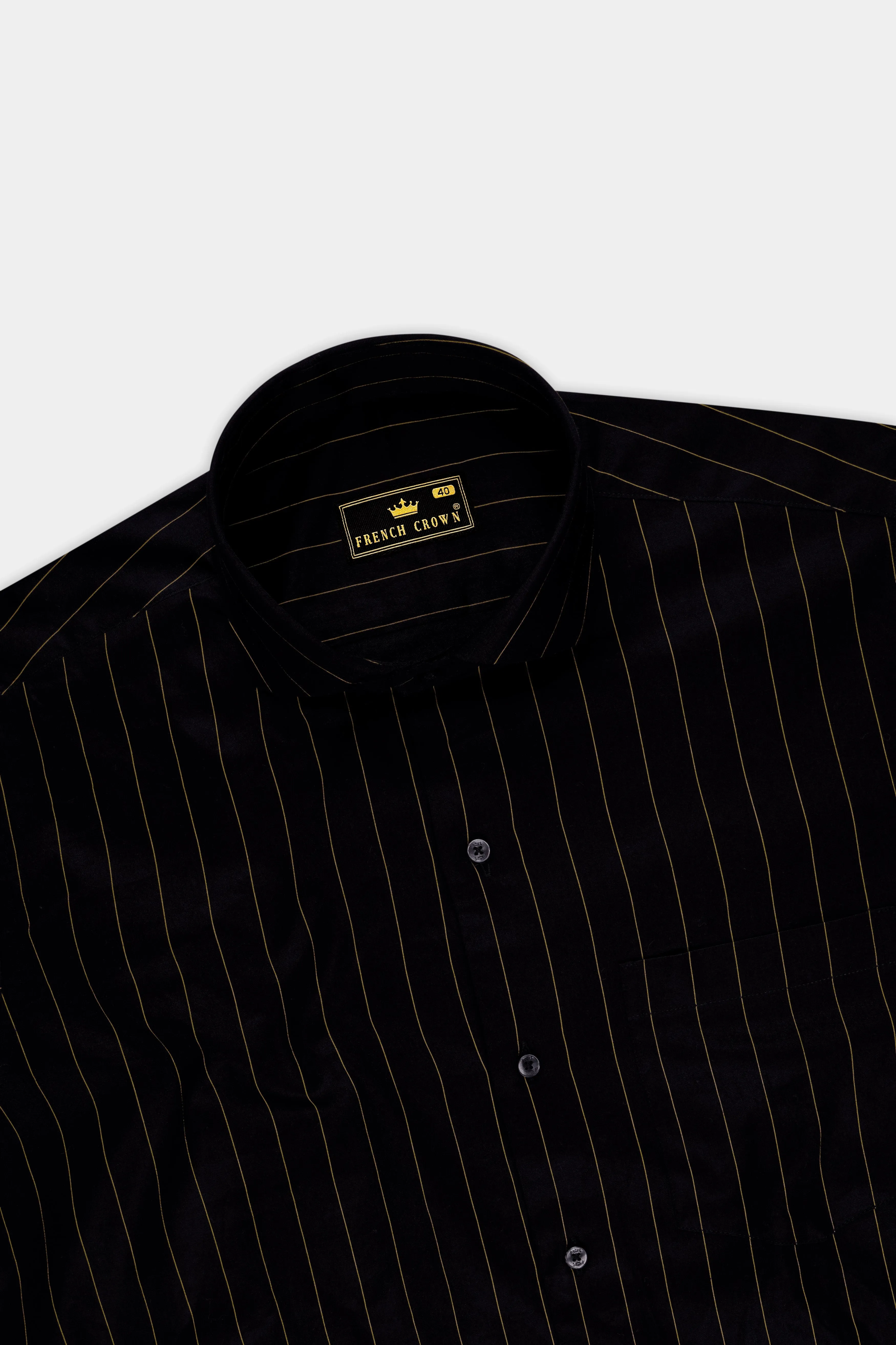 Lustre-Jade Black And Alpine Brown Pin Striped Subtle Sheen Super Soft Premium Cotton Dress Shirt sold by French Crown product image thumbnail 5