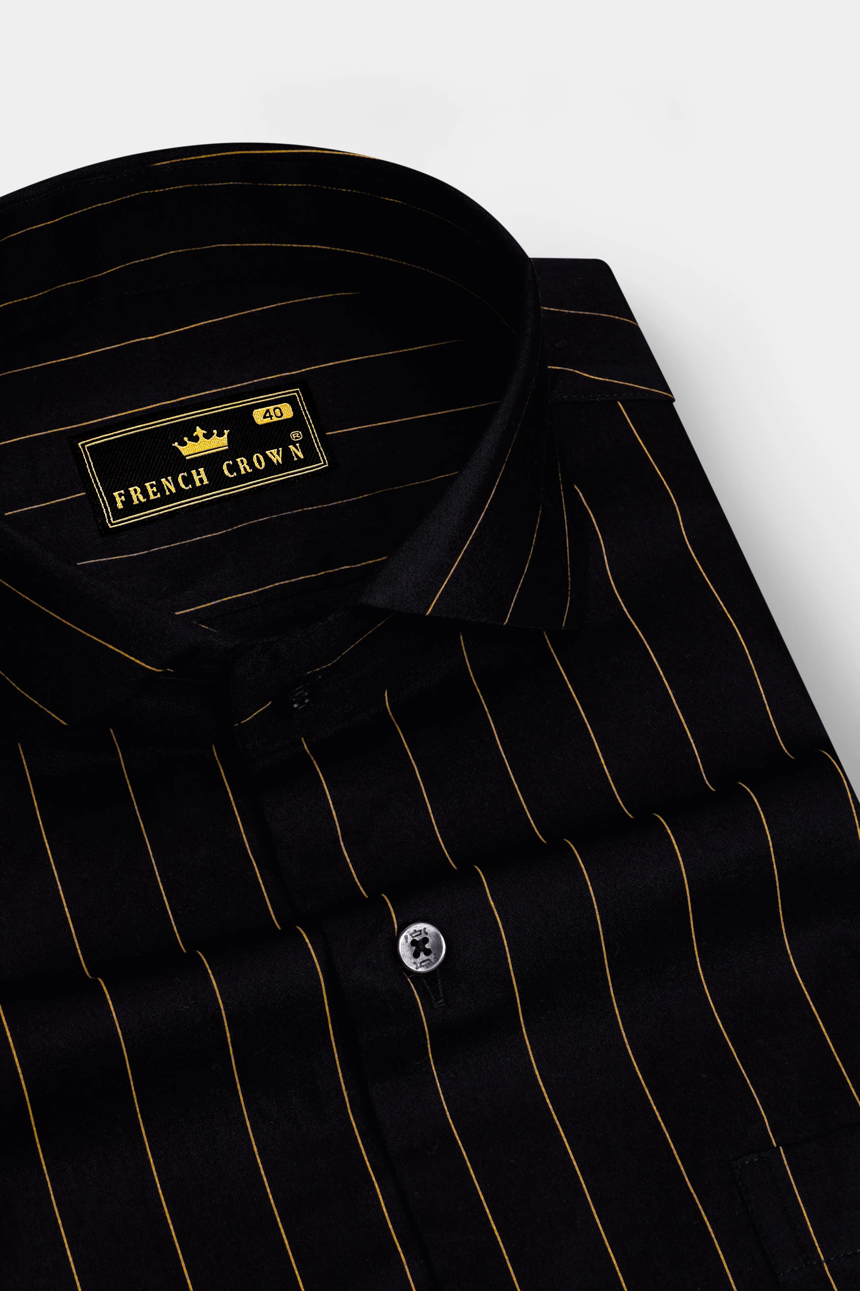 Lustre-Jade Black And Alpine Brown Pin Striped Subtle Sheen Super Soft Premium Cotton Dress Shirt sold by French Crown product image thumbnail 2