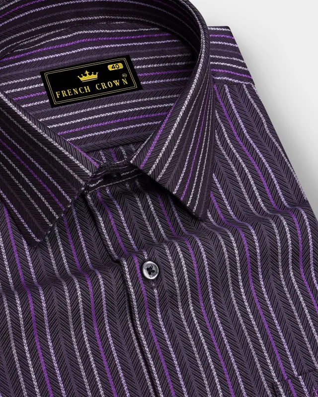 Majesty-Baltic Purple Herringbone Striped Dobby Premium Giza Cotton Dress Shirt made by French Crown