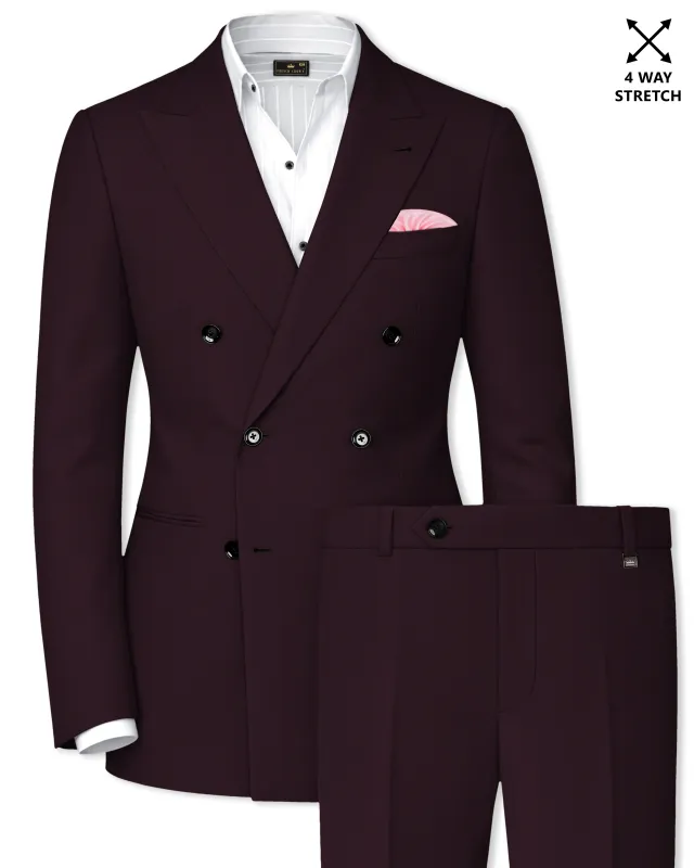 Imperio-korean Eclipse Purple 4-Way Stretch Wrinkle-Free Fluid Drape Fabric Double Breasted Suit made by French Crown
