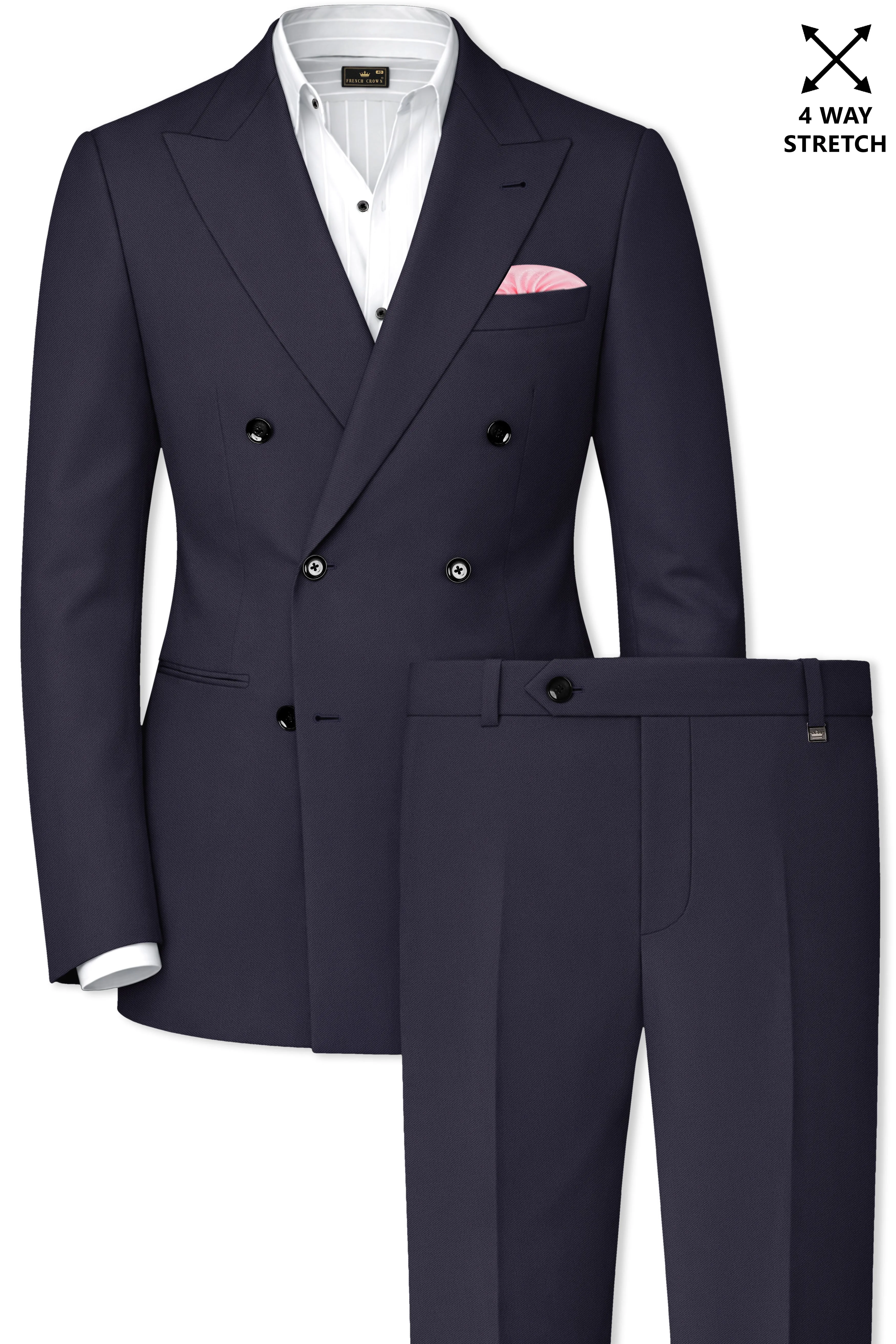 Kairo-Korean Charcoal Gray 4-Way Stretch Wrinkle-Free Fluid Drape Fabric Double Breasted Suit sold by French Crown product image thumbnail 2