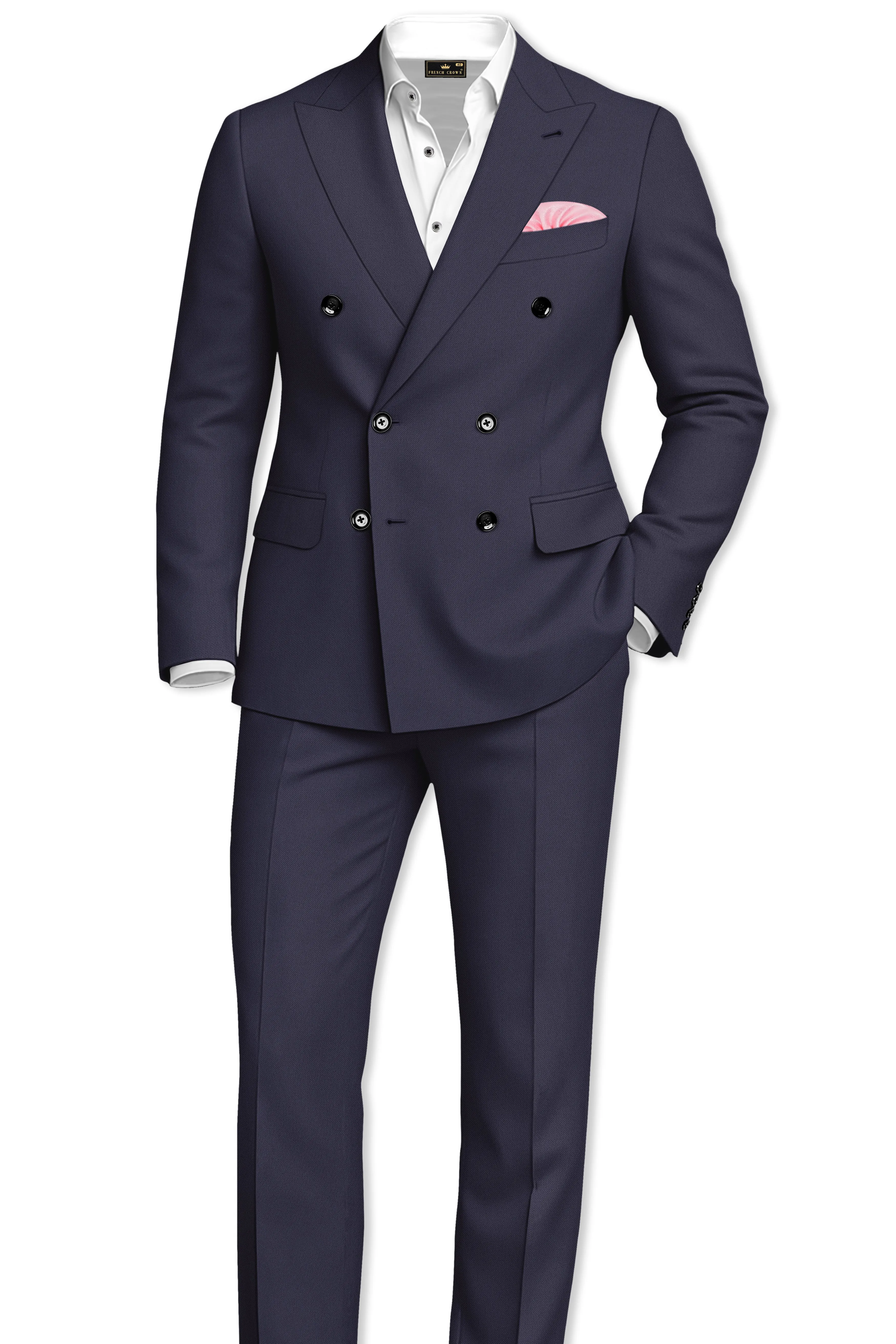 Kairo-Korean Charcoal Gray 4-Way Stretch Wrinkle-Free Fluid Drape Fabric Double Breasted Suit sold by French Crown product image thumbnail 4