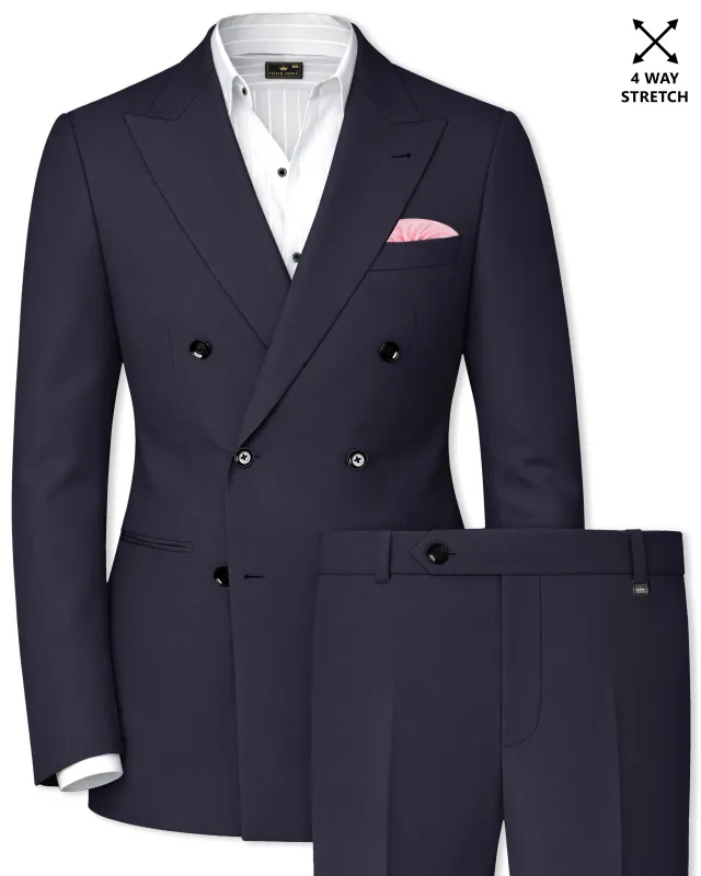 Kairo-Korean Charcoal Gray 4-Way Stretch Wrinkle-Free Fluid Drape Fabric Double Breasted Suit made by French Crown