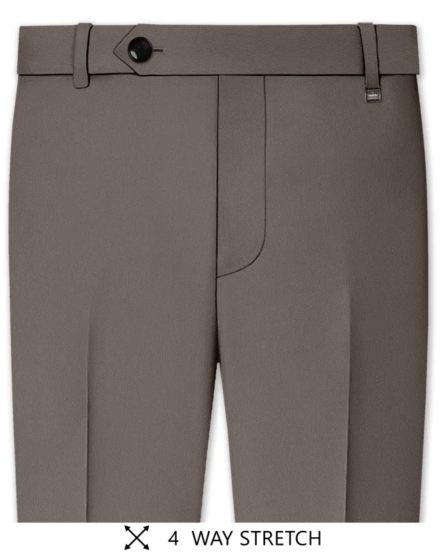 Monarch-Korean Flint Brown 4-Way Stretch Wrinkle-Free Fluid Drape Fabric Stretchable Waistband Pant made by French Crown