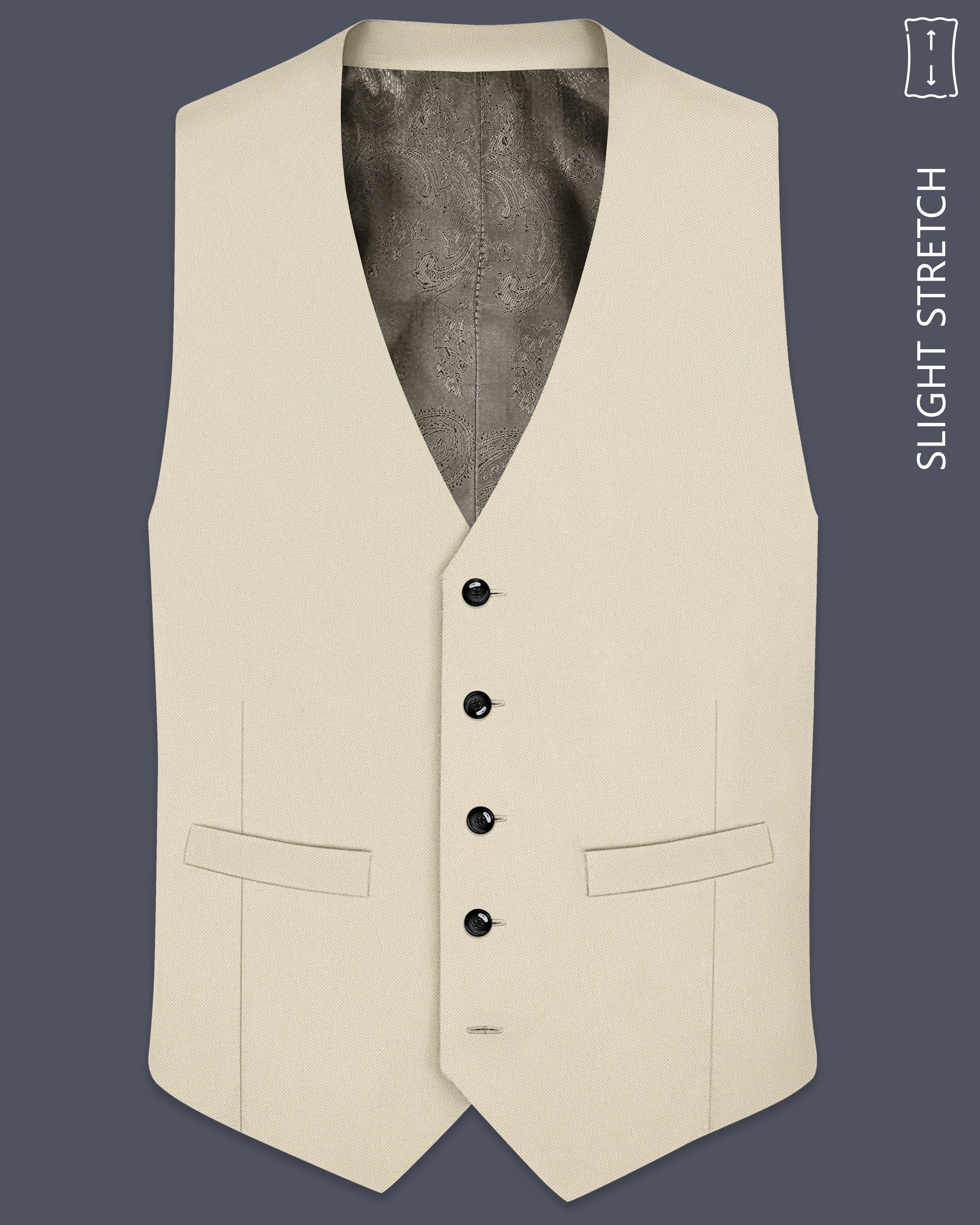Ivora-Almond Cream Wool Rich Slight Stretch Waistcoat sold by French Crown