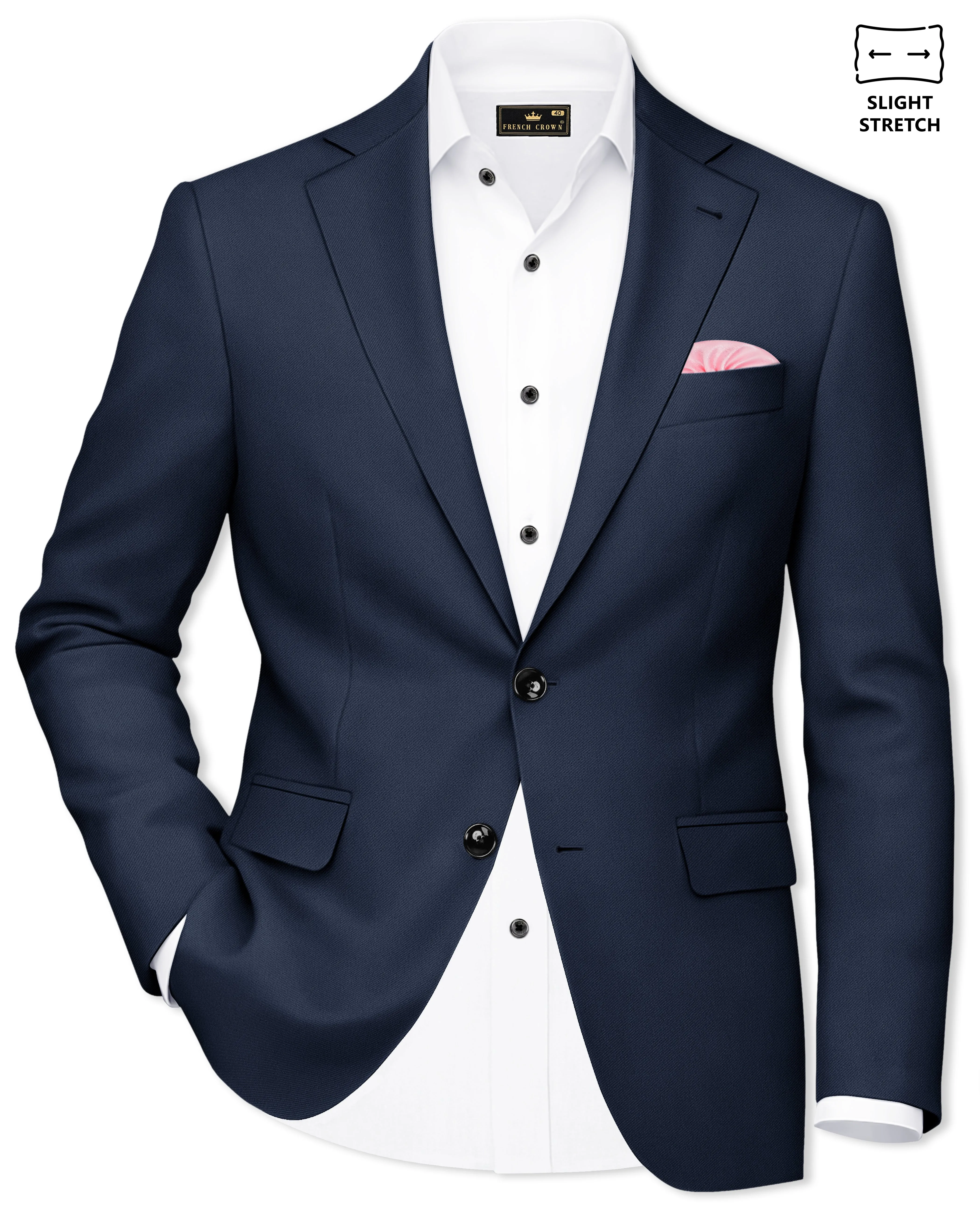 Nautis-Baltic Blue Wool Rich Slight Stretch Single Breasted Blazer sold by French Crown