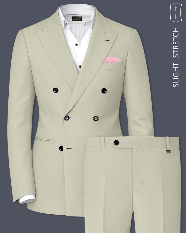 Verde-Tana Green Wool Rich Slight Stretch Double Breasted Suit made by French Crown
