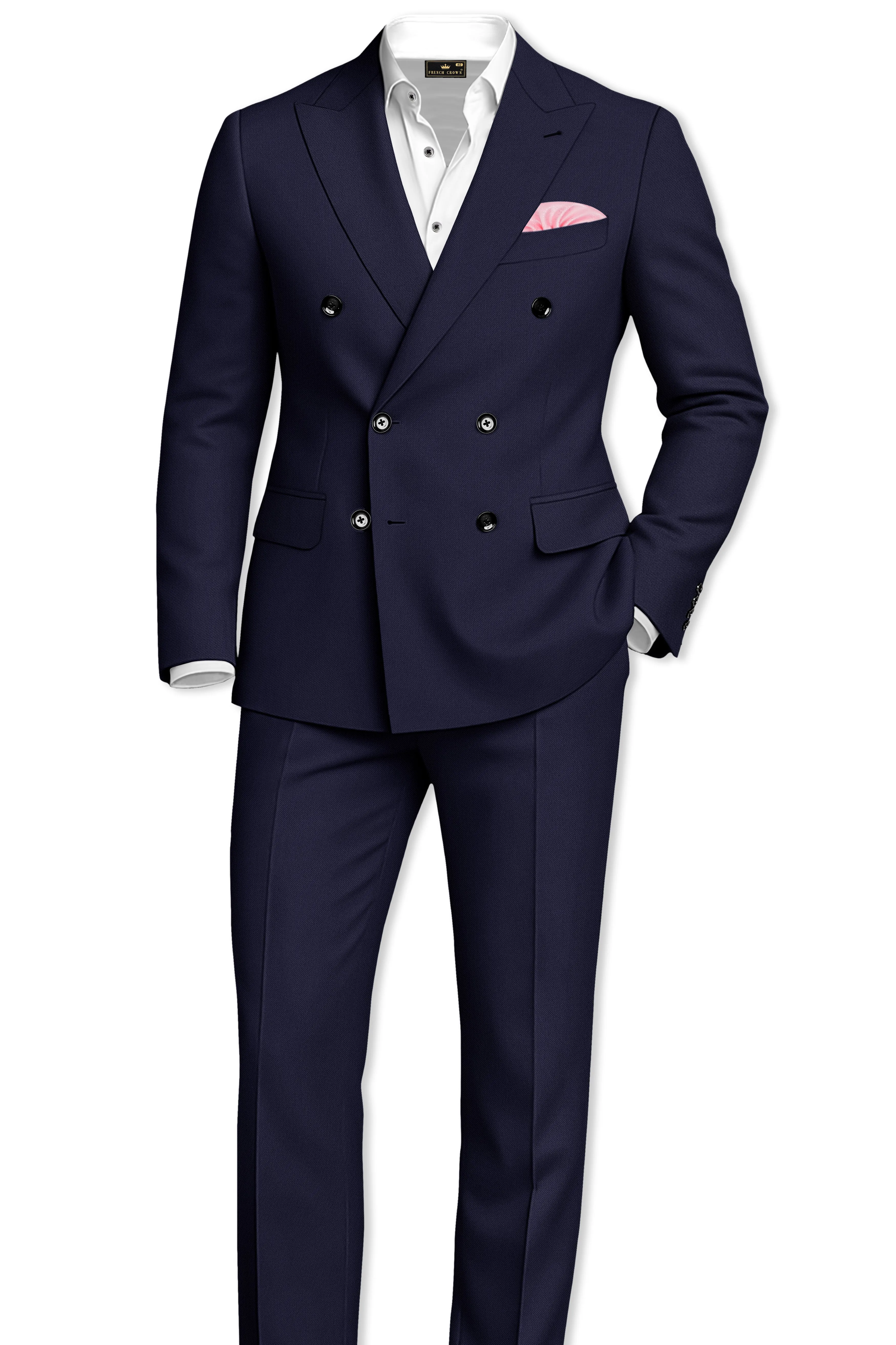 Azure-Baltic Sea Blue Wool Rich Slight Stretch Double Breasted Suit sold by French Crown product image thumbnail 4