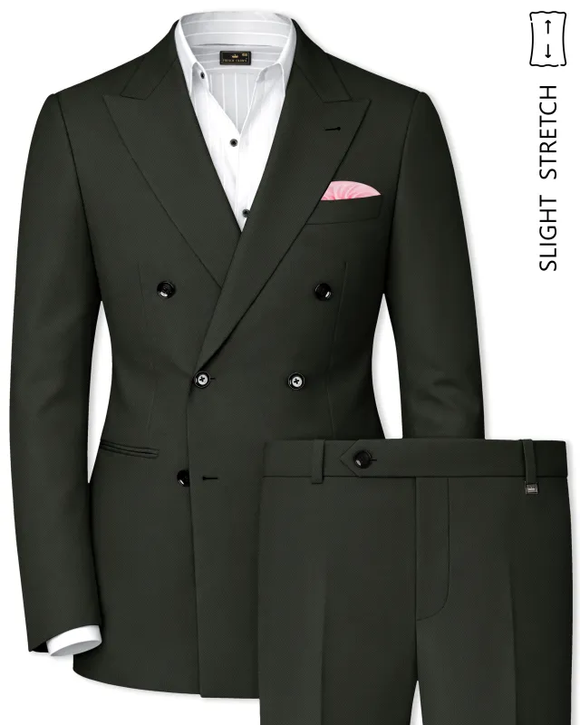 Apex-Piano Green Wool Rich Slight Stretch Double Breasted Suit made by French Crown