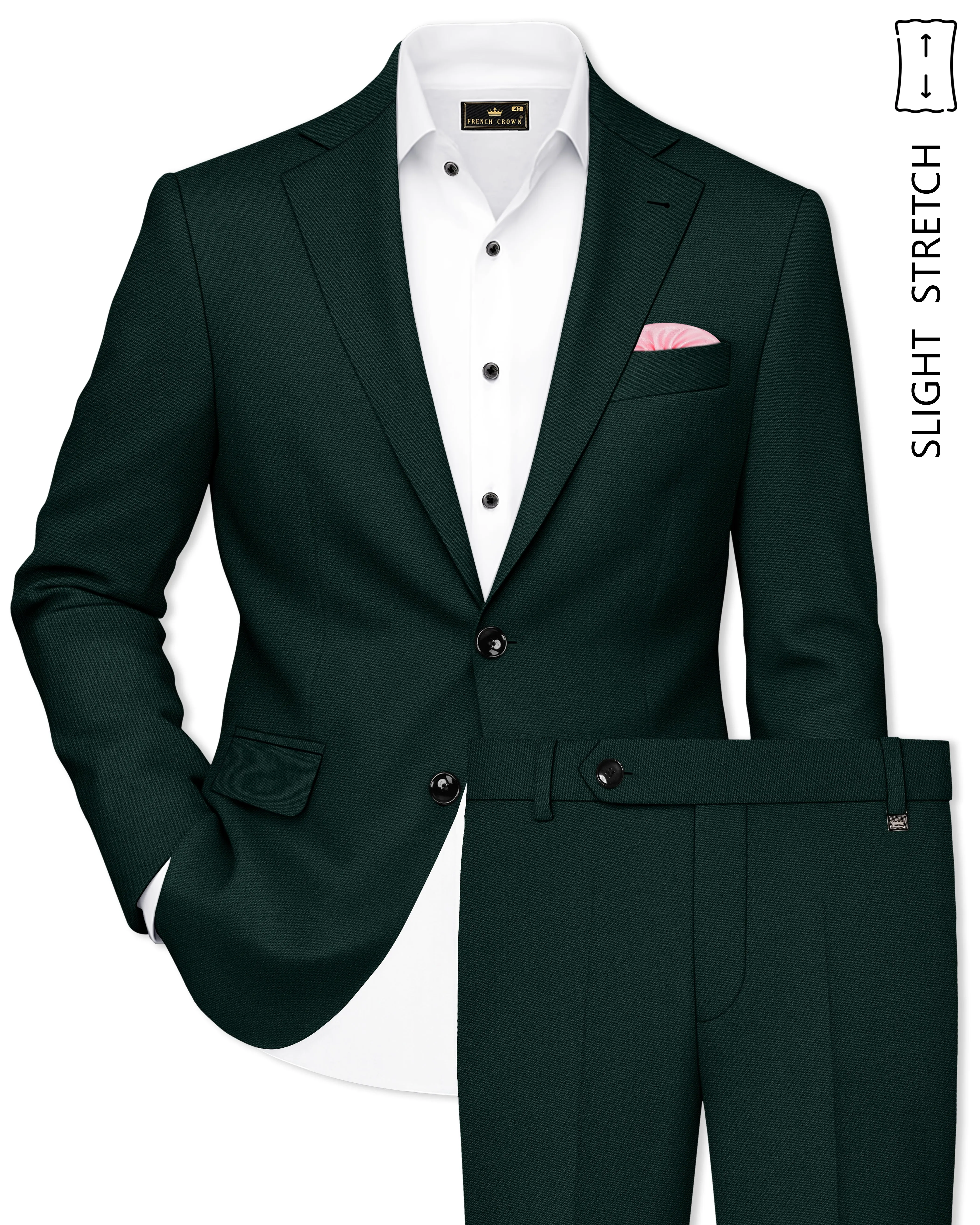 Lustre-Emerald Green Wool Rich Slight Stretch Single Breasted Suit sold by French Crown