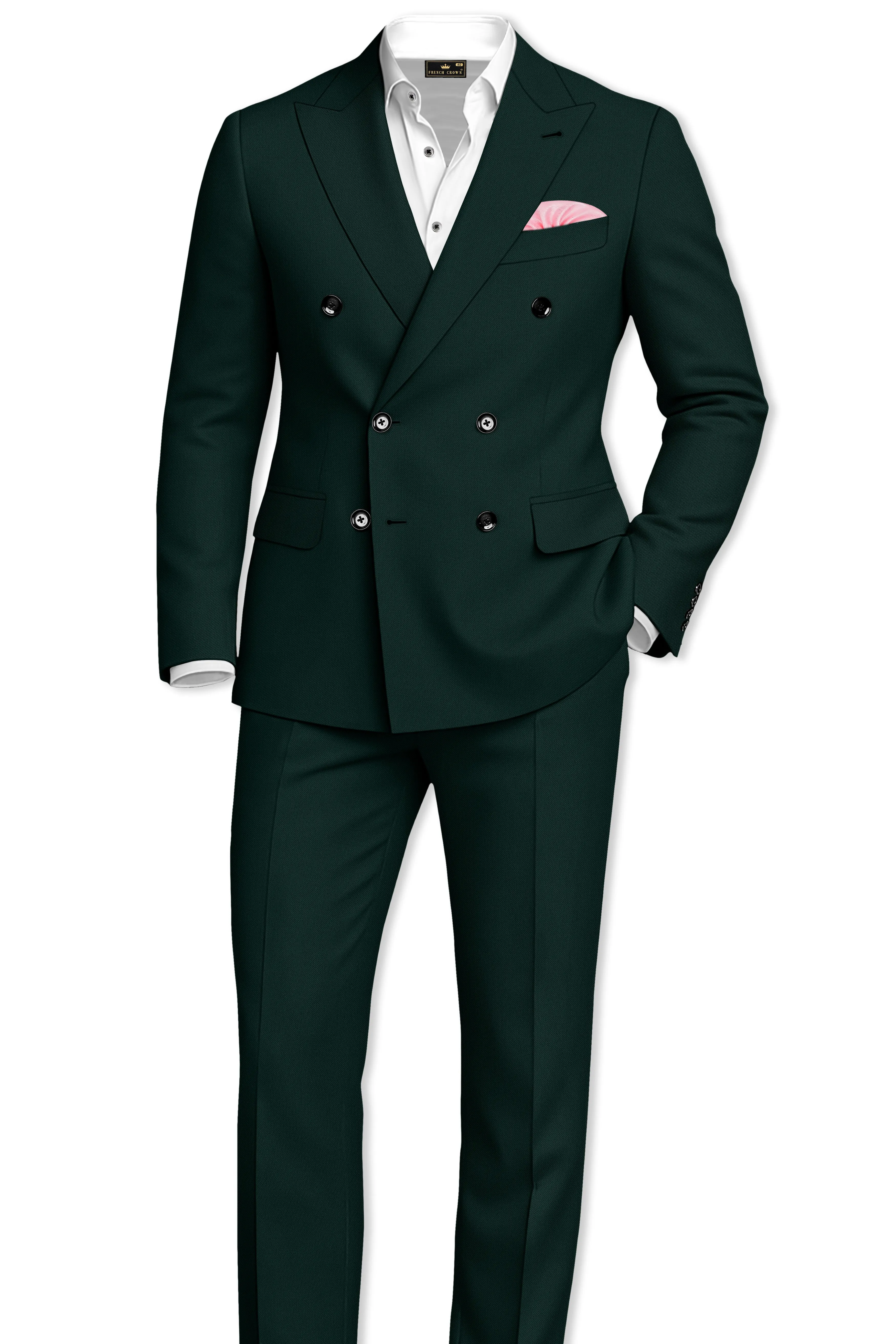 Lustre-Emerald Green Wool Rich Slight Stretch Double Breasted Suit sold by French Crown product image thumbnail 4